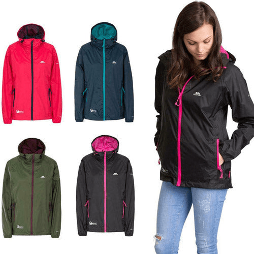 Trespass Qikpac Ladies Waterproof Hooded Jacket With Packaway Pouch Womens Jacket Cosy Camping Co.   