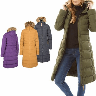 Ladies Trespass Audrey Padded Long Length Jacket Womens Jacket Cosy Camping Co.   