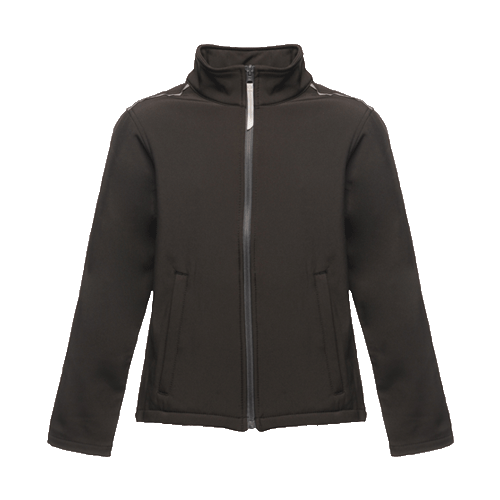 Regatta TRA683 Classmate Softshell Jacket - Water Repellent, Reflective Stripes Kids Cosy Camping Co. Black / Seal Grey 11/12 Years 