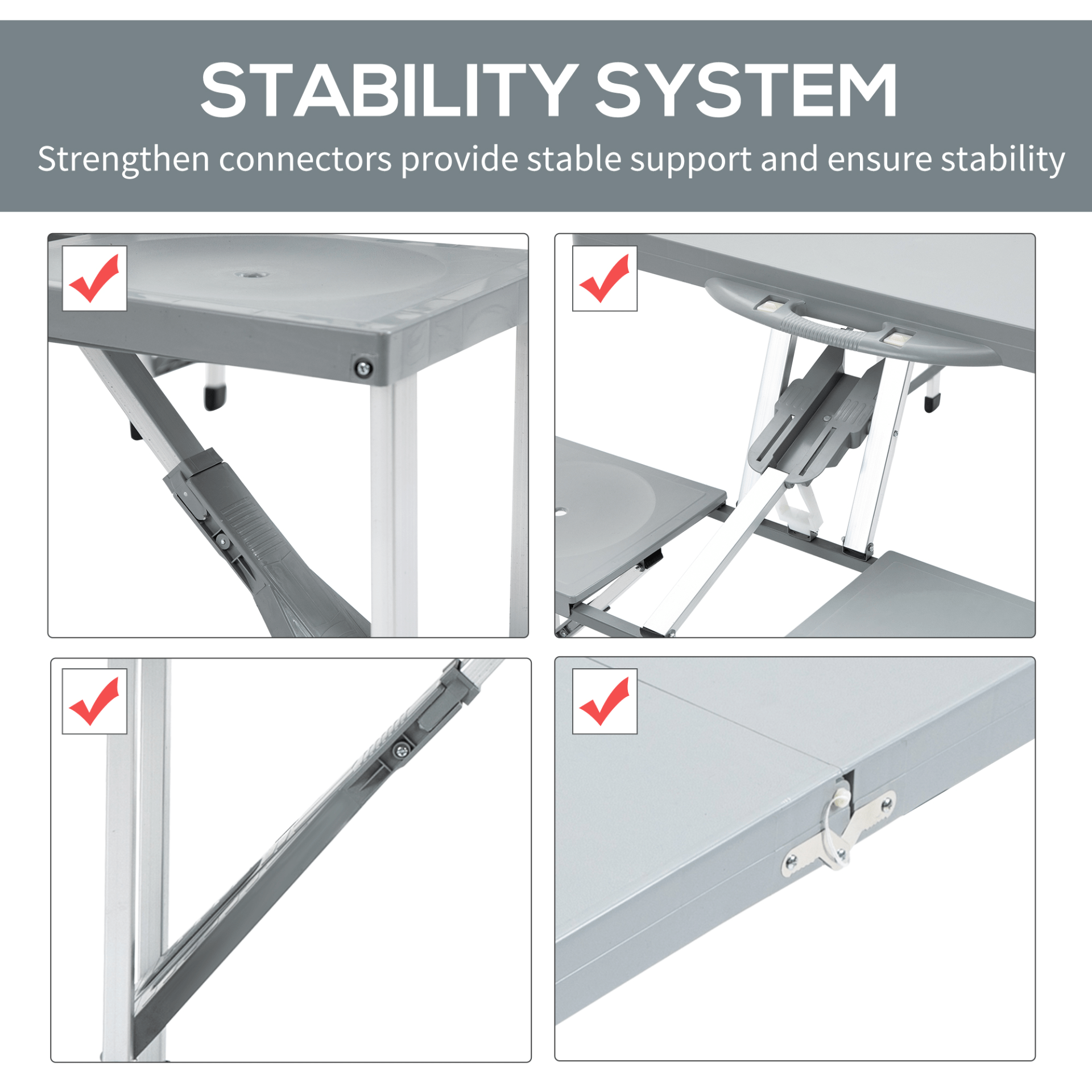 Outsunny Portable Foldable Camping Picnic Table with Seats, Chairs, and Umbrella Hole - Grey Camping Chair Cosy Camping Co.   