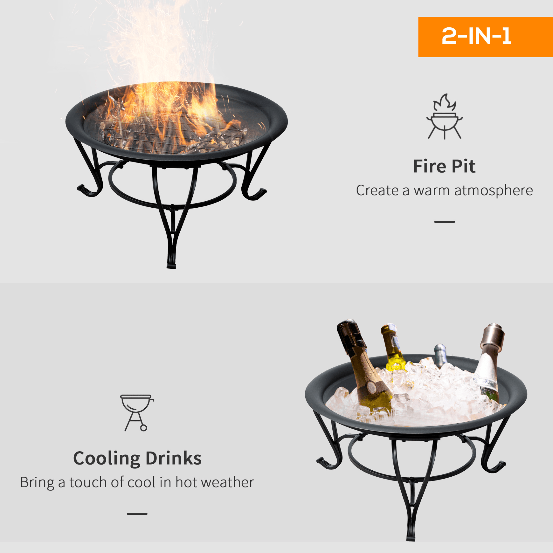 Outsunny Metal Firepit Bowl Firepit Cosy Camping Co.   