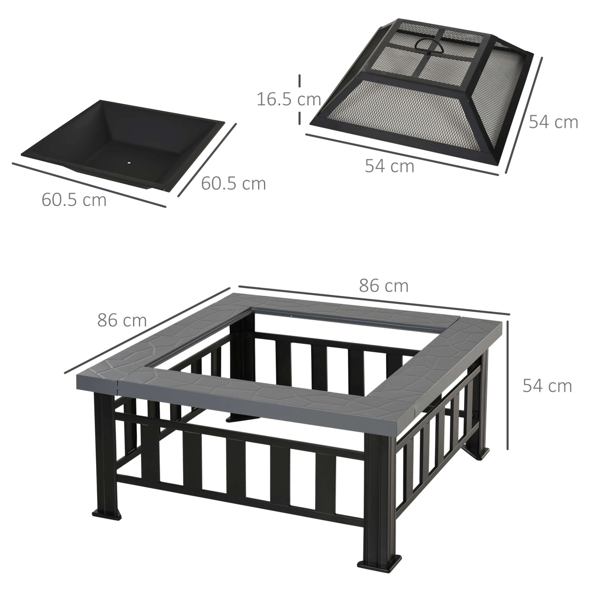 Outsunny Metal Large Firepit Outdoor Square Fire Pit Brazier - Black Firepit Cosy Camping Co.   