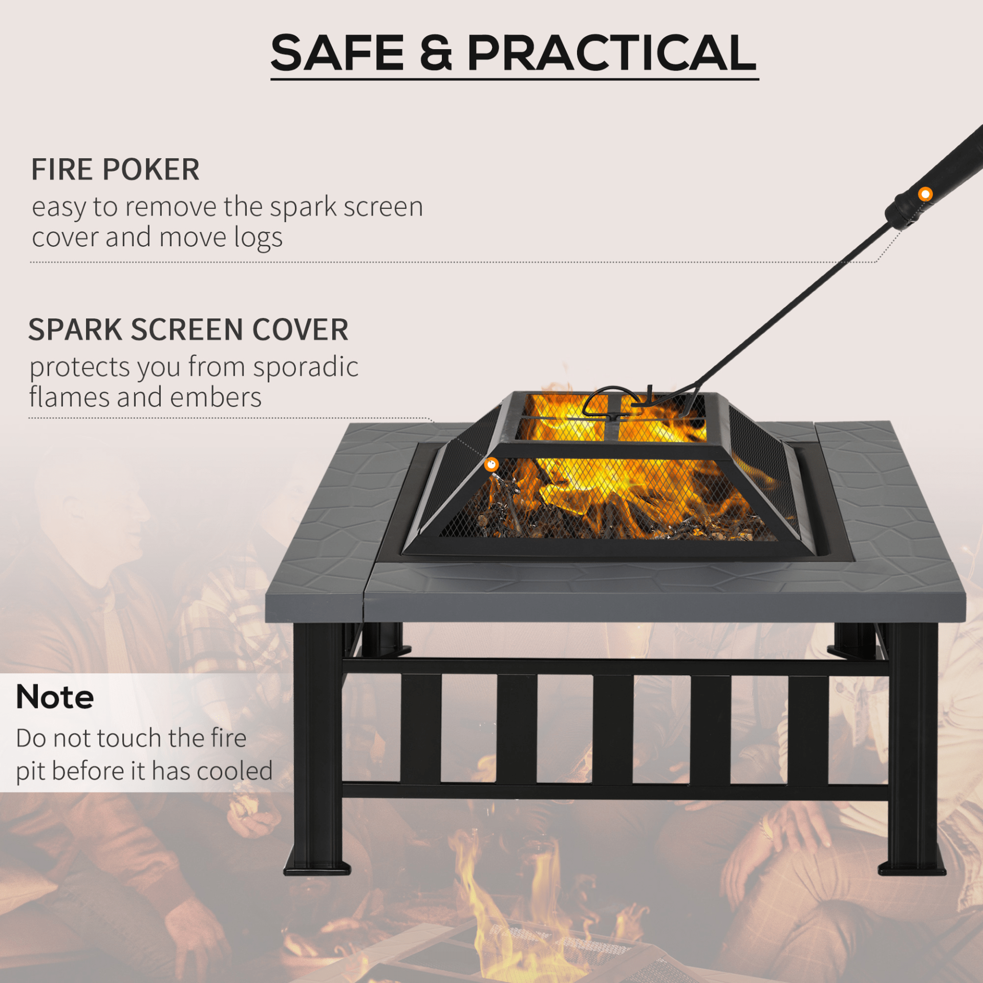 Outsunny Metal Large Firepit Outdoor Square Fire Pit Brazier - Black Firepit Cosy Camping Co.   