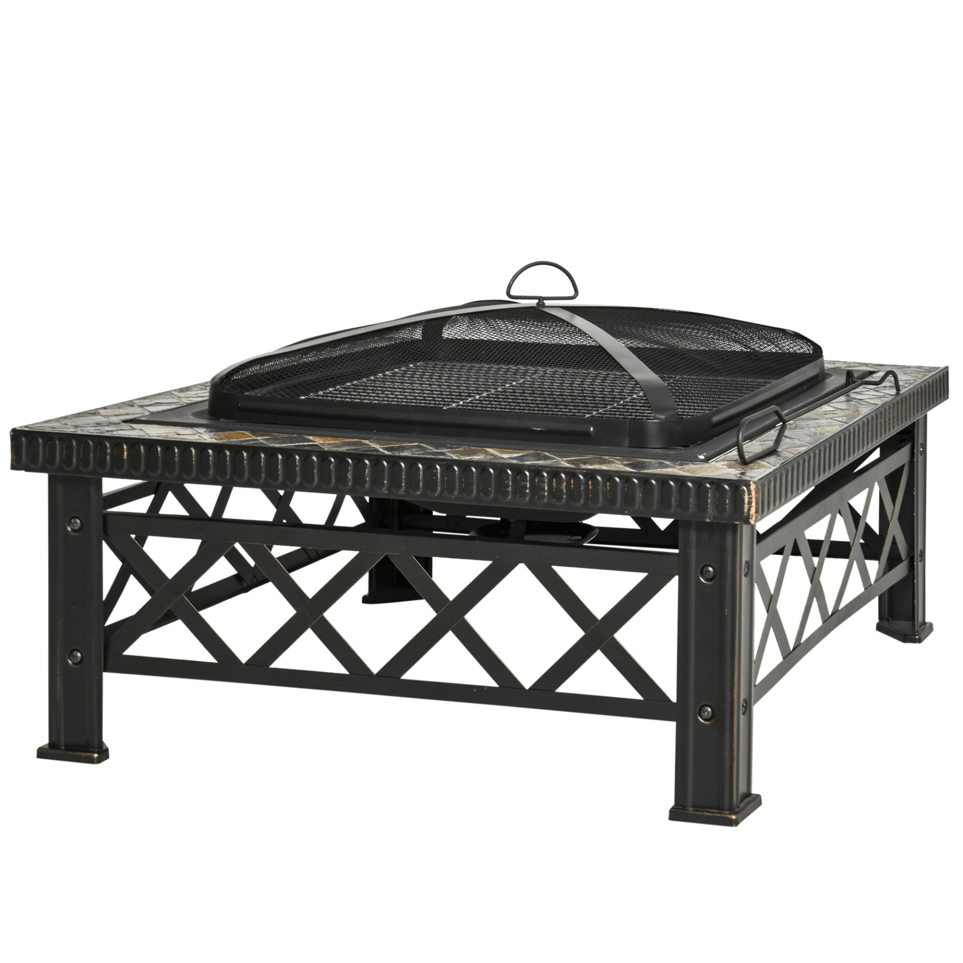 Outsunny Metal Large Firepit Outdoor 3 in 1 Square Fire Pit Brazier - Black Firepit Cosy Camping Co. Black  