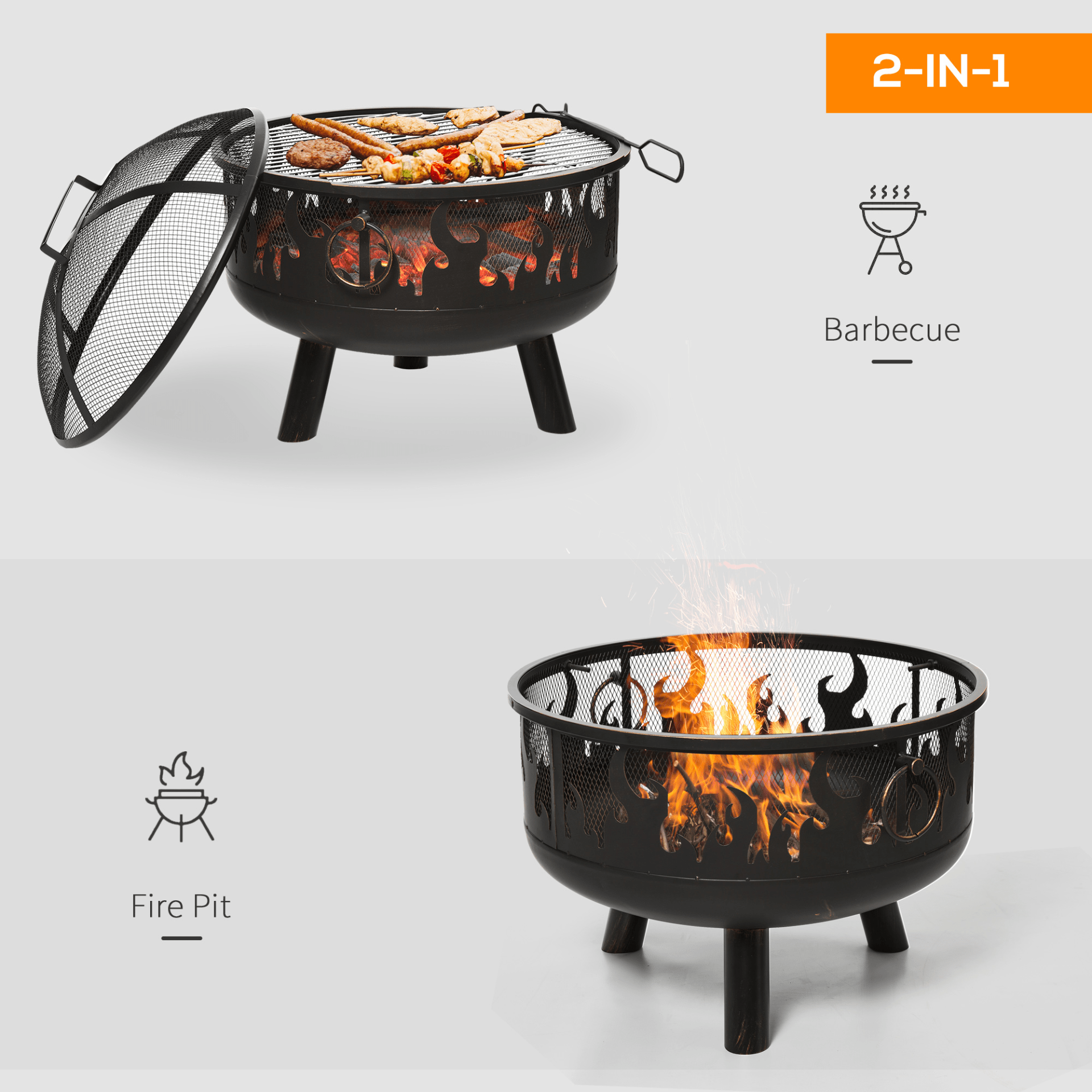 Outsunny Metal Firepit Bowl 2-In-1 Firepit Cosy Camping Co.   