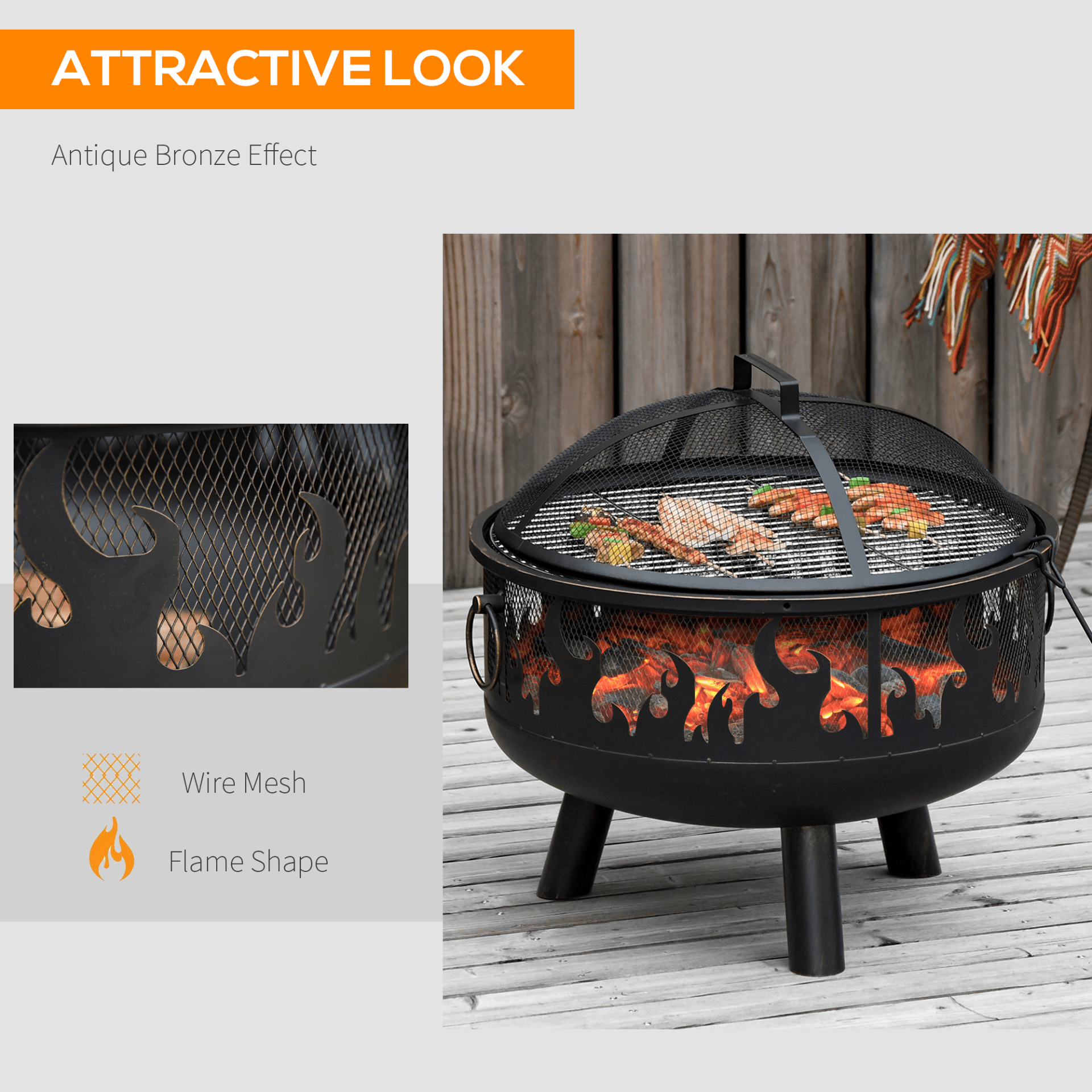 Outsunny Metal Firepit Bowl 2-In-1 Firepit Cosy Camping Co.   