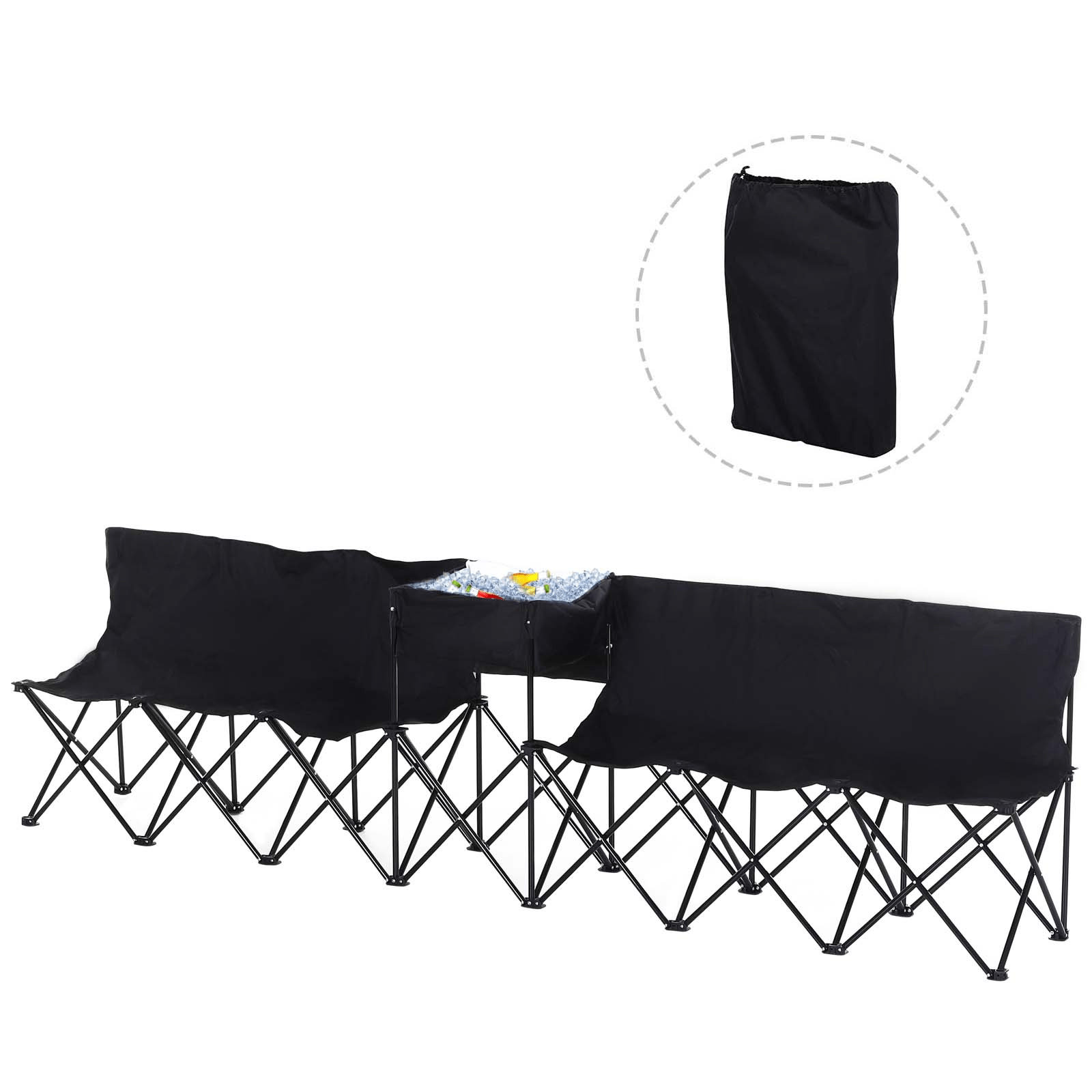 Outsunny 6 Seat Folding Sports Bench Camping Table Cosy Camping Co. Black  