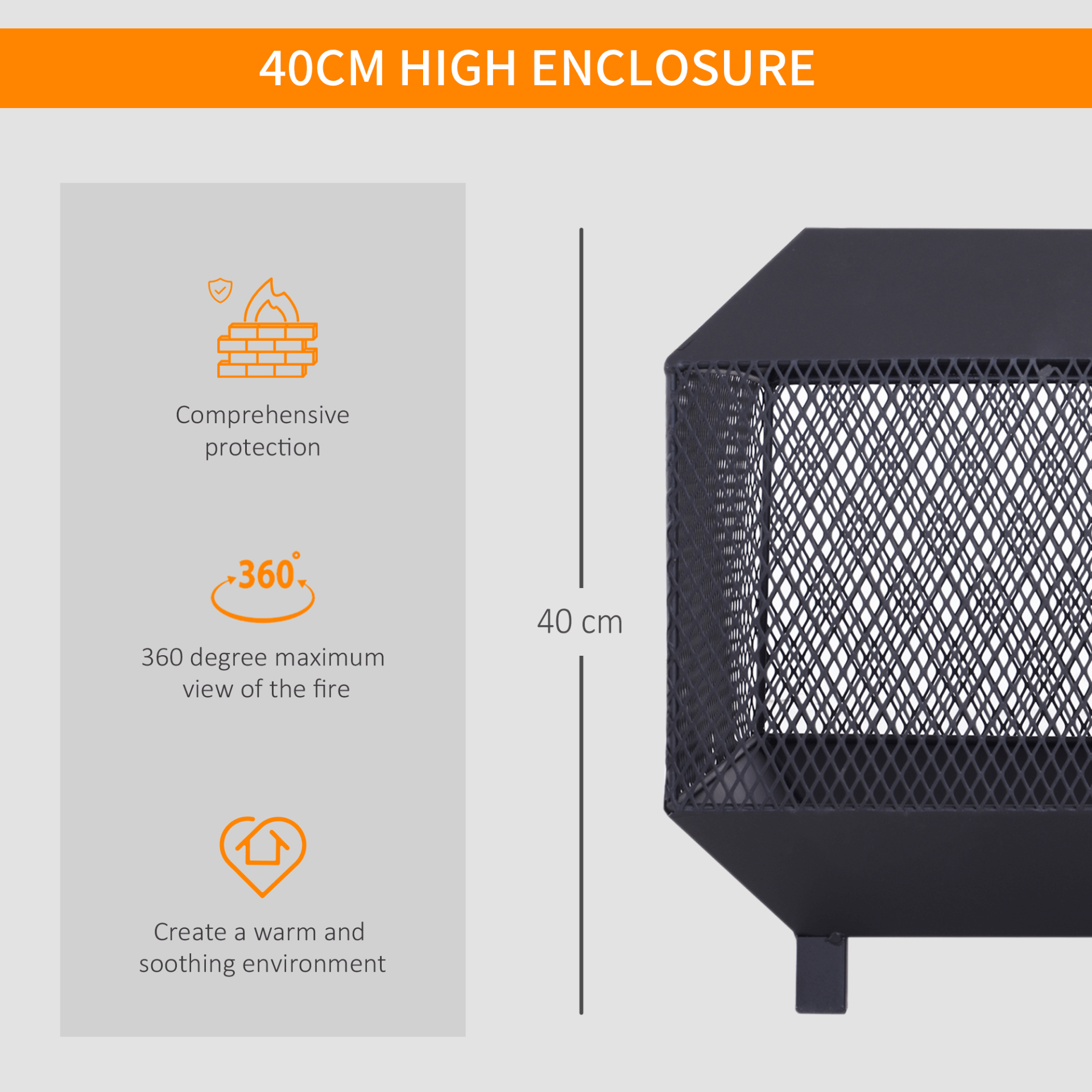 Outsunny Metal Square Fire Pit Outdoor Mesh Firepit Brazier w/ Lid, Log Grate, Poker - Black Firepit Cosy Camping Co.   