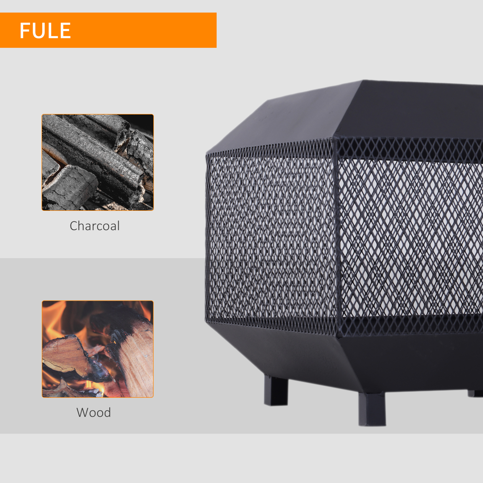 Outsunny Metal Square Fire Pit Outdoor Mesh Firepit Brazier w/ Lid, Log Grate, Poker - Black Firepit Cosy Camping Co.   