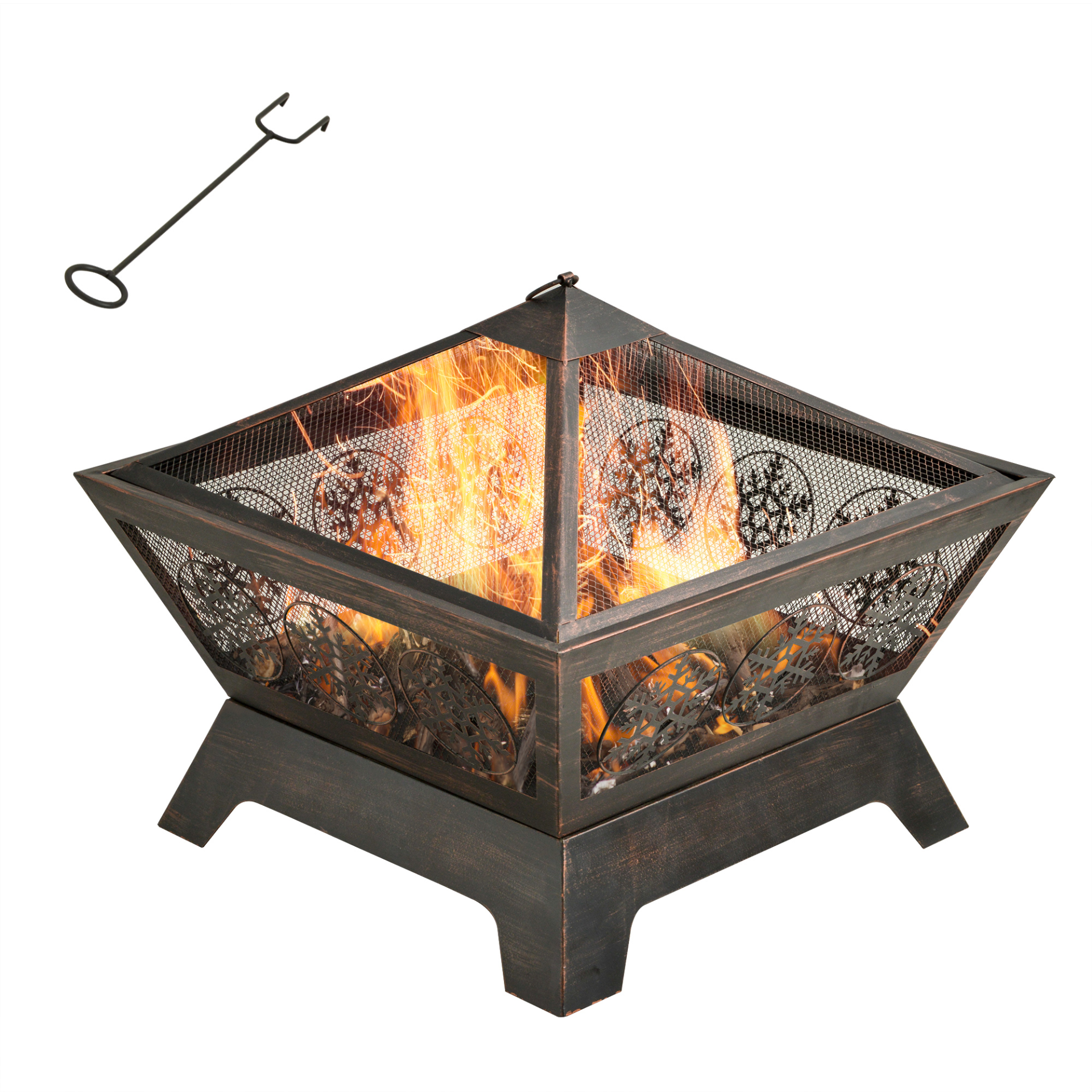 Outsunny Outdoor Fire Pit, Metal Square Firepit Bowl with Spark Screen, Poker - Stay Warm and Cozy Firepit Cosy Camping Co. Bronze Tone  