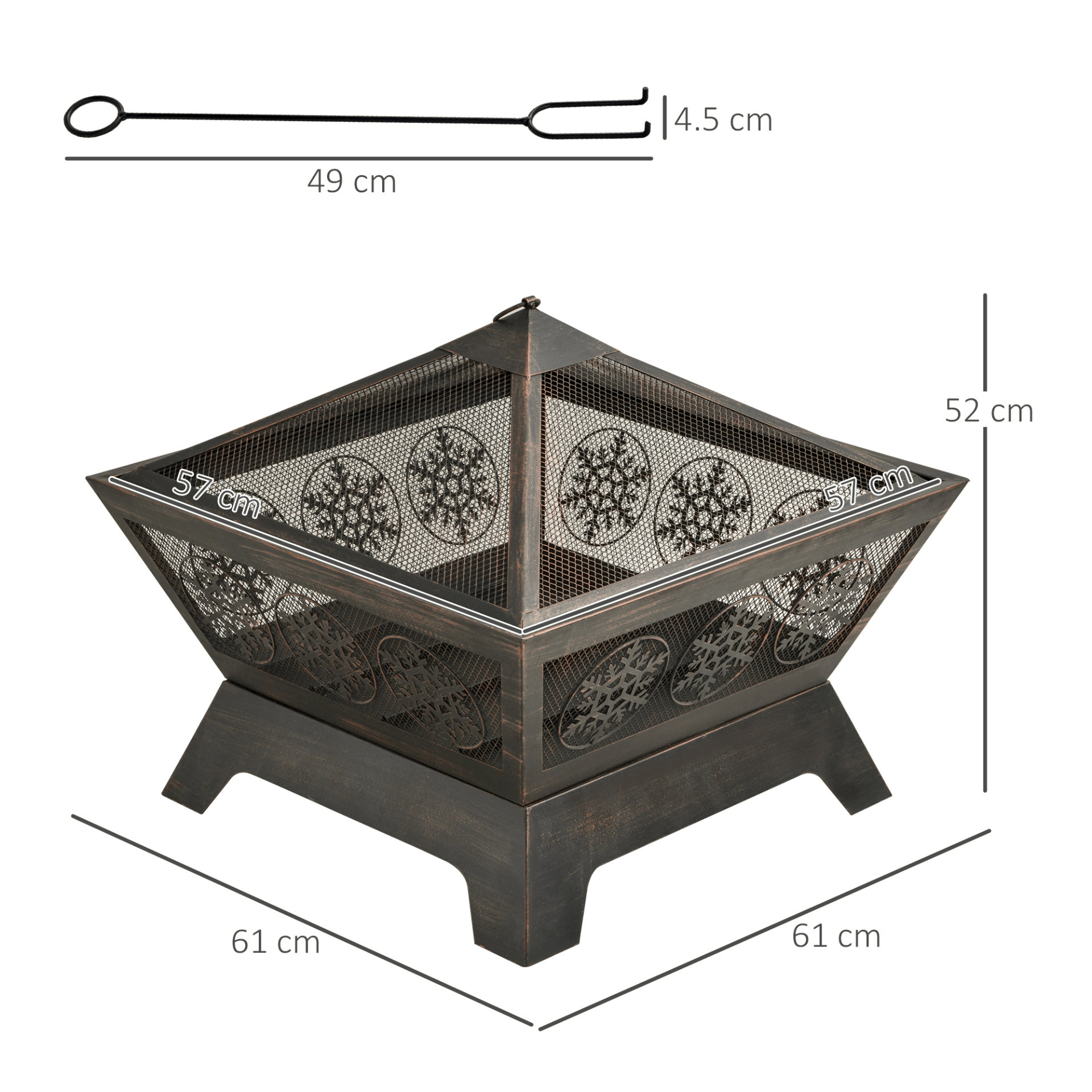 Outsunny Outdoor Fire Pit, Metal Square Firepit Bowl with Spark Screen, Poker - Stay Warm and Cozy Firepit Cosy Camping Co.   