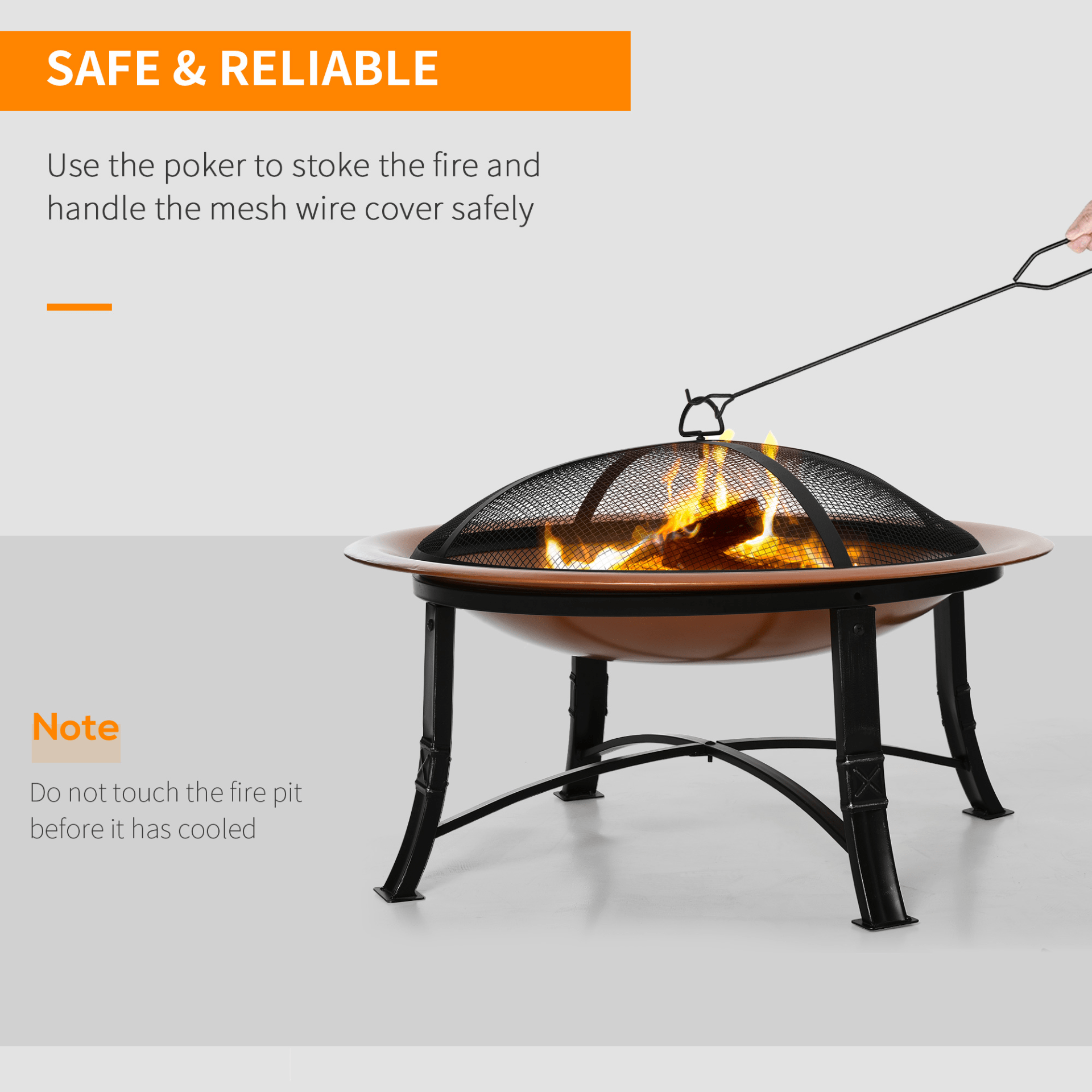 Outsunny Metal Large Firepit Bowl Outdoor Round Fire Pit with Lid, Log Grate, and Poker - Bronze Firepit Cosy Camping Co.   