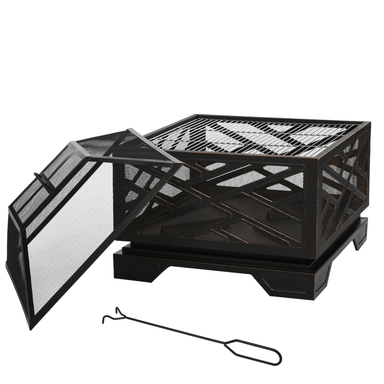 Outsunny Metal Firepit 2 in 1 Square Firepit Cosy Camping Co. Black  