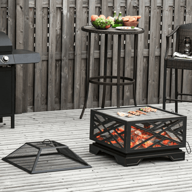 Outsunny Metal Firepit 2 in 1 Square Firepit Cosy Camping Co.   