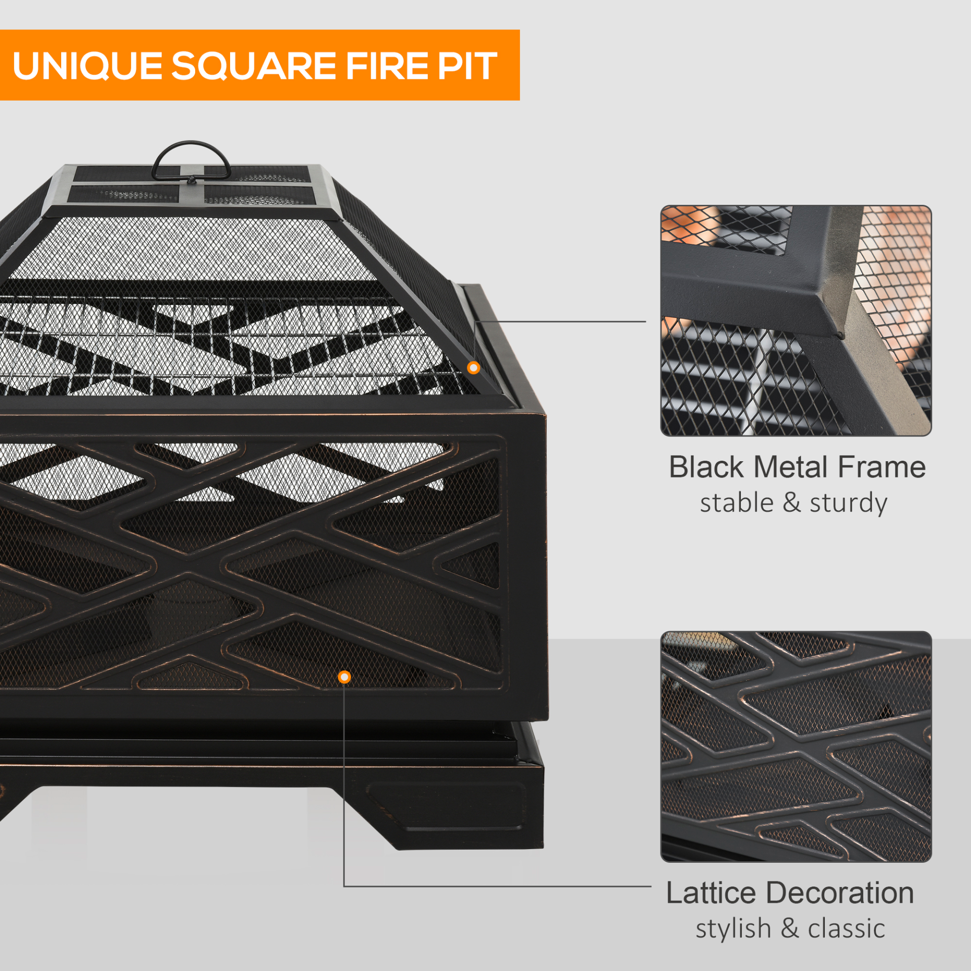 Outsunny Metal Firepit 2 in 1 Square Firepit Cosy Camping Co.   