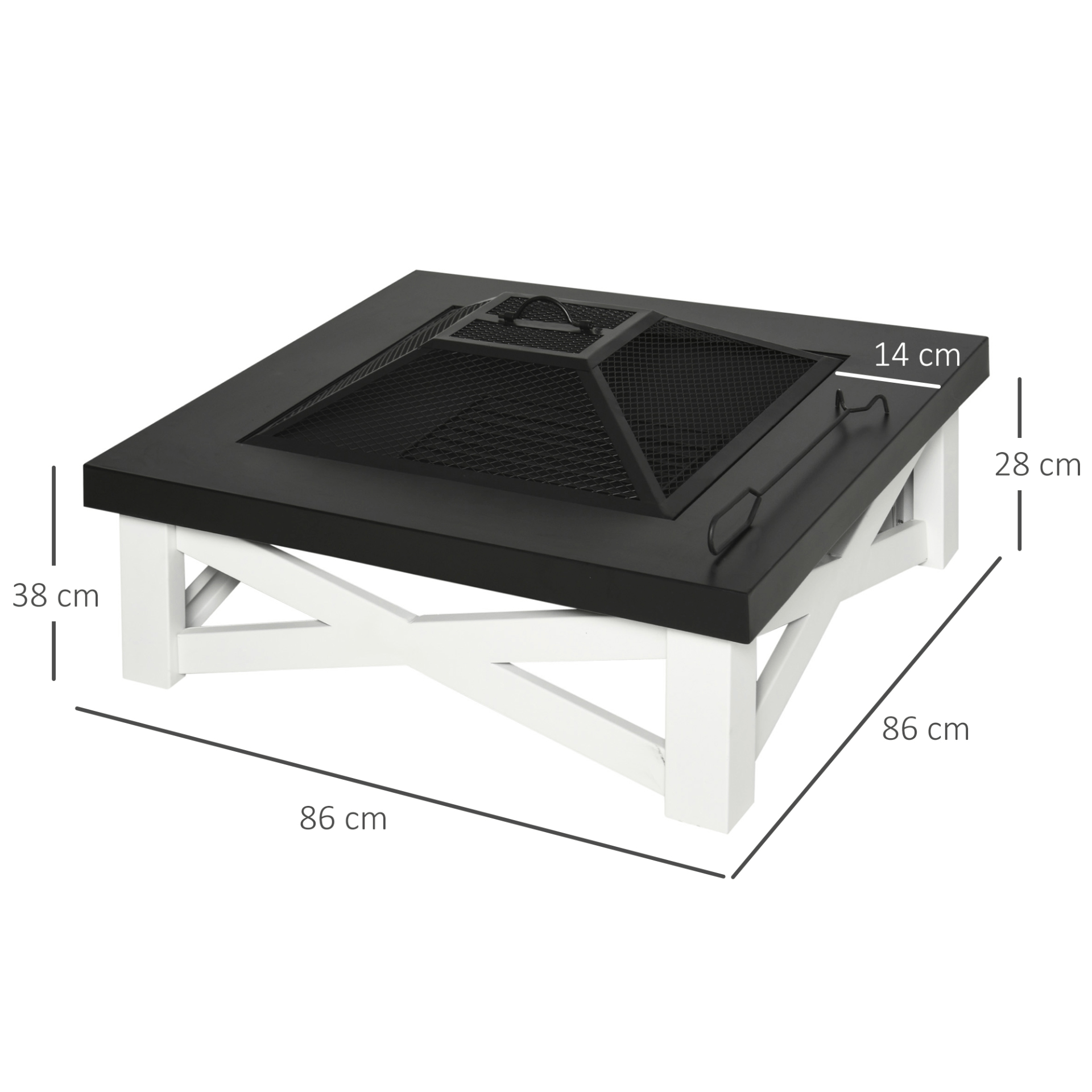 Outsunny Metal Large Firepit Outdoor 3 in 1 Square Fire Pit Brazier with BBQ Grill, Lid, Log Grate, Poker, Black Firepit Cosy Camping Co.   