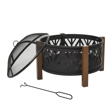 Outsunny Metal Large Firepit Bowl Outdoor 2-In-1 Firepit Cosy Camping Co. Black  