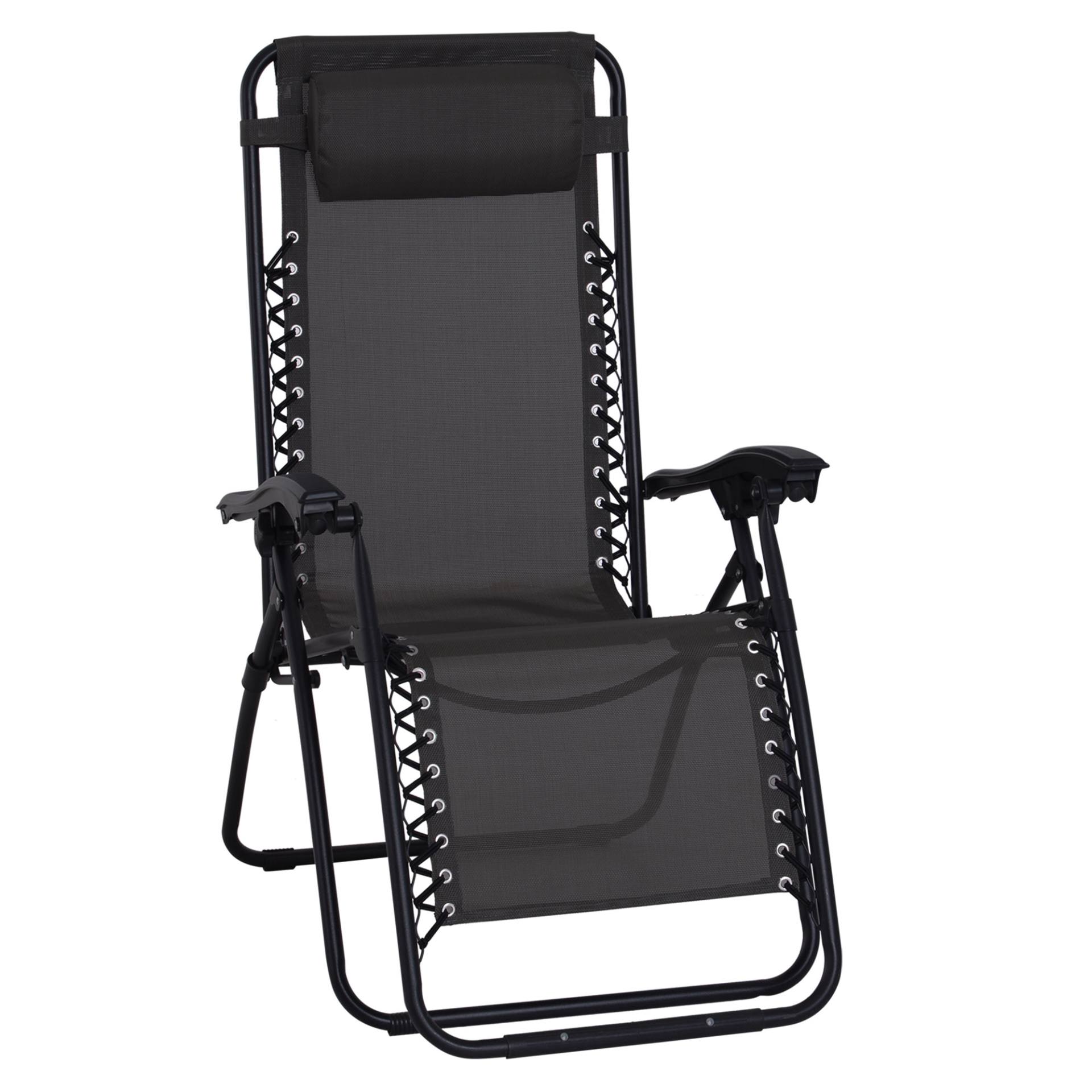 Outsunny Zero Gravity Chair - Metal Frame Texteline Armchair for Outdoor Relaxation - Black Camping Chair Cosy Camping Co. Black  