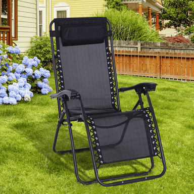 Outsunny Zero Gravity Chair - Metal Frame Texteline Armchair for Outdoor Relaxation - Black Camping Chair Cosy Camping Co.   