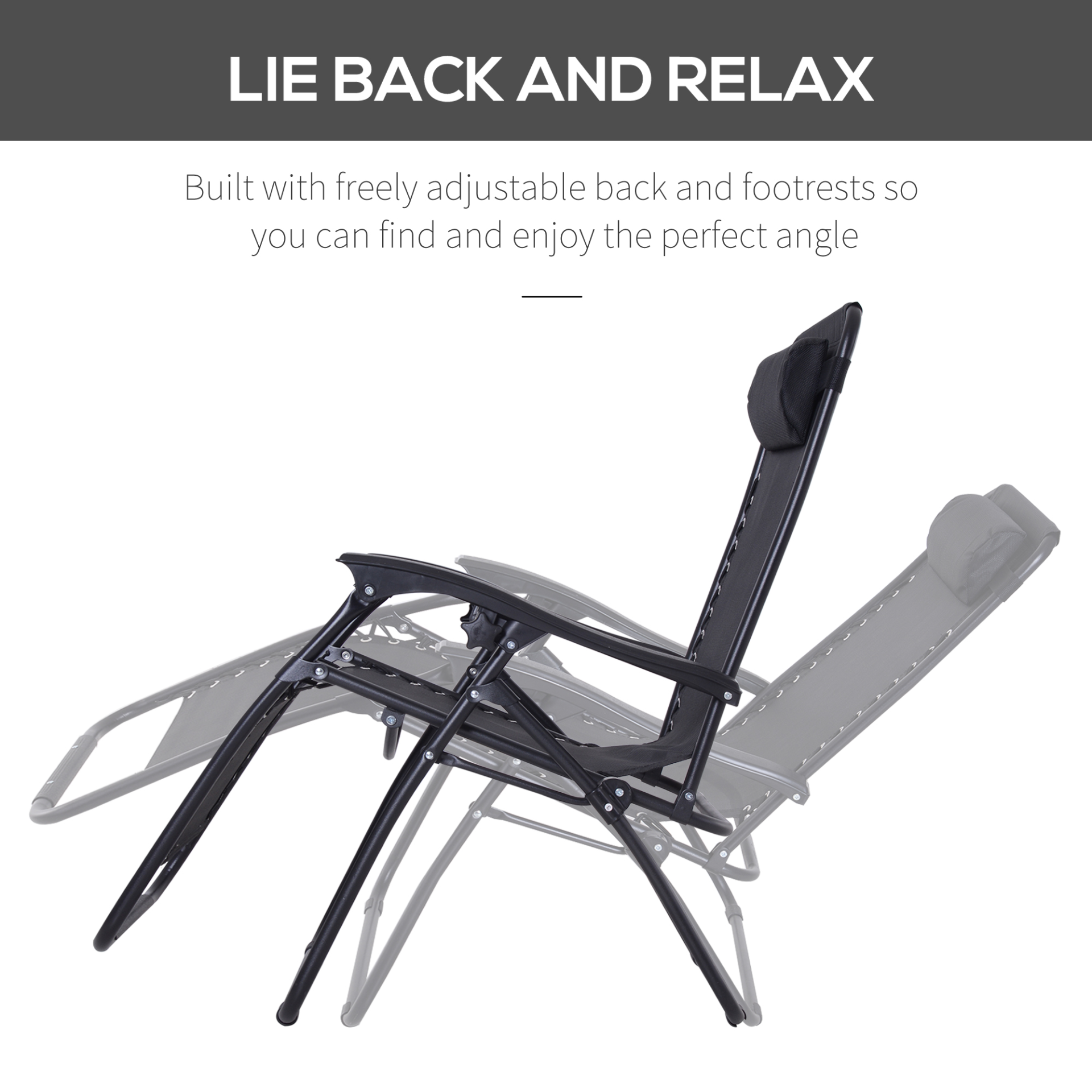 Outsunny Zero Gravity Chair - Metal Frame Texteline Armchair for Outdoor Relaxation - Black Camping Chair Cosy Camping Co.   