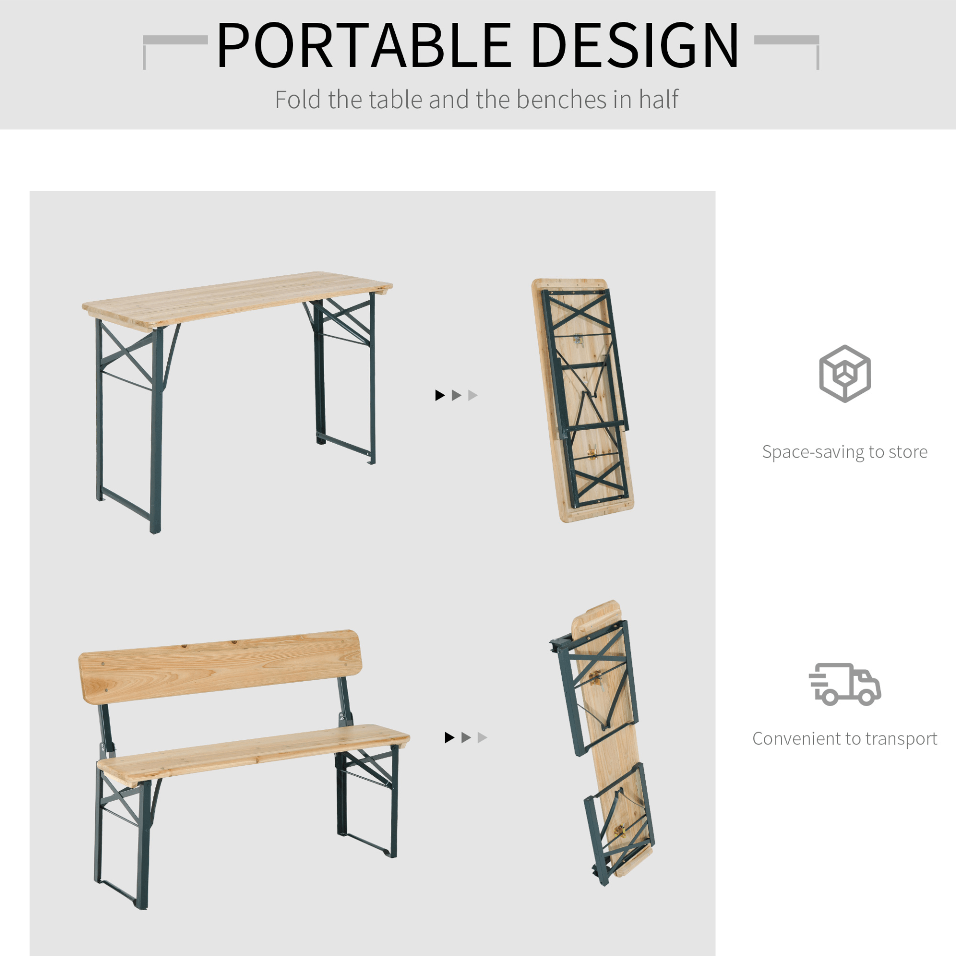 Outsunny Portable Folding Camping Picnic Trestle Beer Table and 2 Bench Set - Enjoy Outdoor Dining and Entertaining Camping Table Cosy Camping Co.   