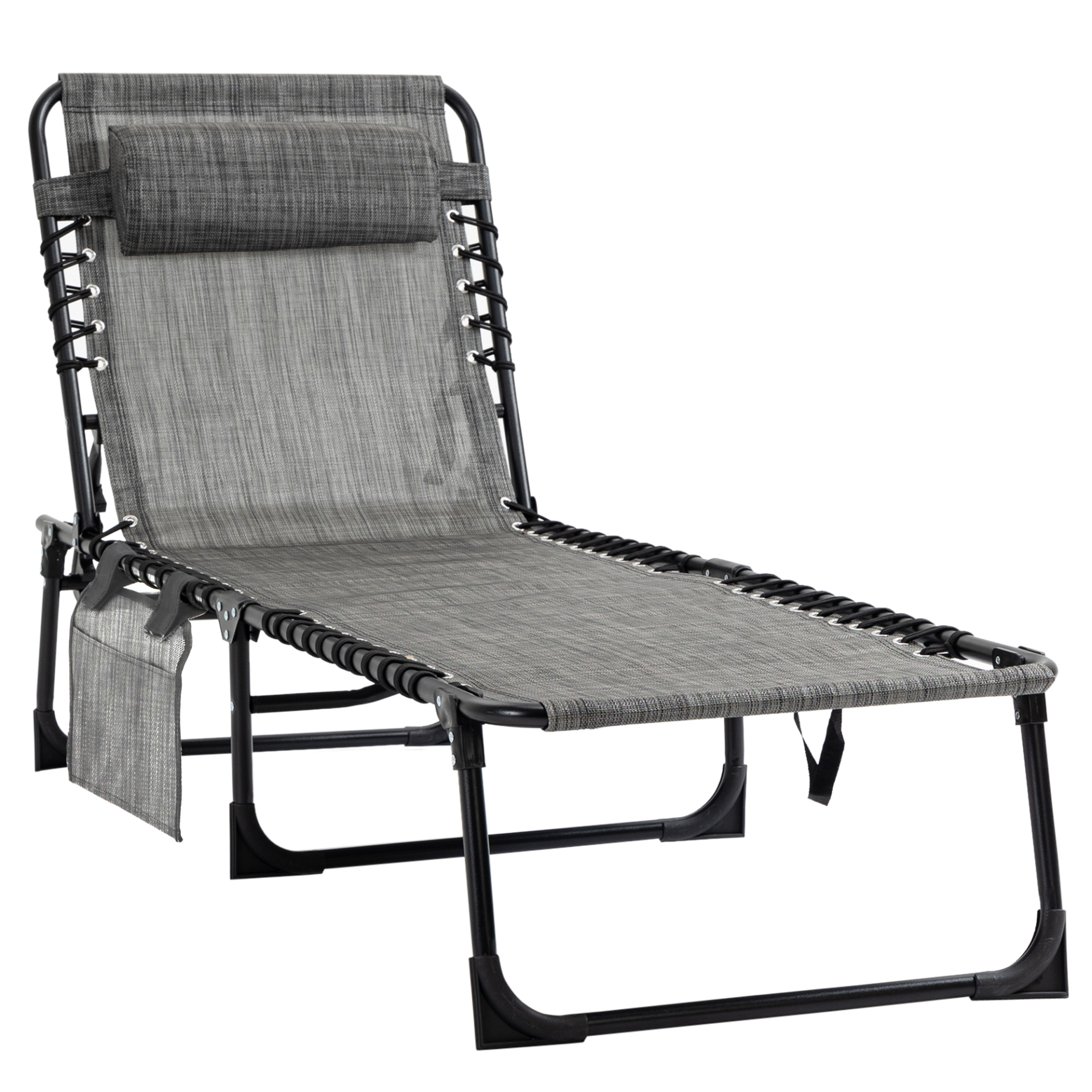 Outsunny Portable Sun Lounger, Folding Camping Bed Cot, Reclining Lounge Chair - Mixed Grey Camping Chair Cosy Camping Co. Mixed-grey  