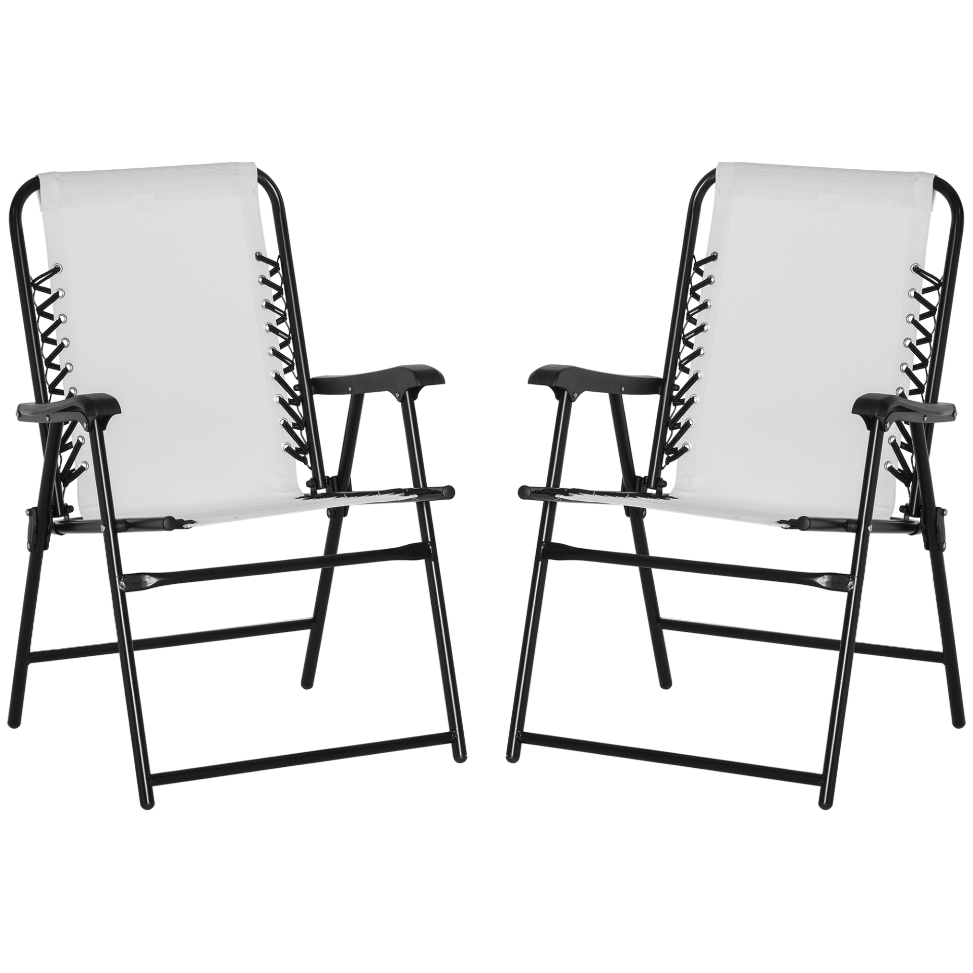 Outsunny Set of 2 Patio Folding Dining Chair Set Garden Outdoor Portable for Camping Pool Beach Deck Lawn with Armrest, Cream White Camping Chair Cosy Camping Co. Cream  