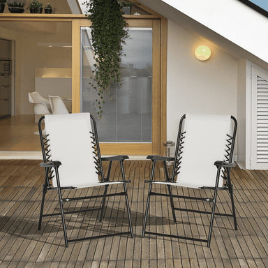 Outsunny Set of 2 Patio Folding Dining Chair Set Garden Outdoor Portable for Camping Pool Beach Deck Lawn with Armrest, Cream White Camping Chair Cosy Camping Co.   