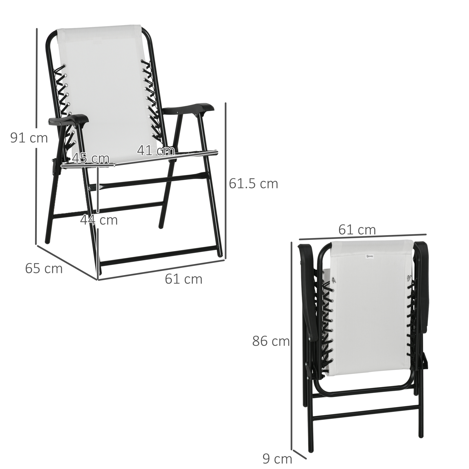 Outsunny Set of 2 Patio Folding Dining Chair Set Garden Outdoor Portable for Camping Pool Beach Deck Lawn with Armrest, Cream White Camping Chair Cosy Camping Co.   