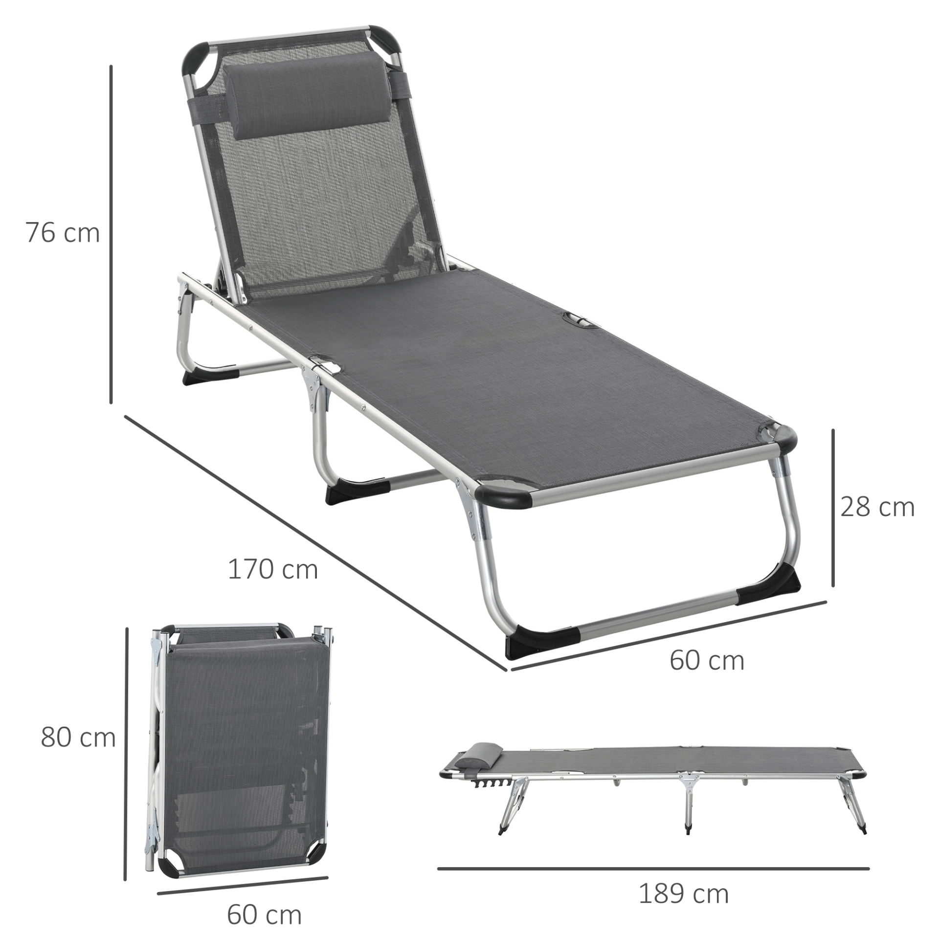 Outsunny Foldable Reclining Sun Lounger Camping Chair Cosy Camping Co.   