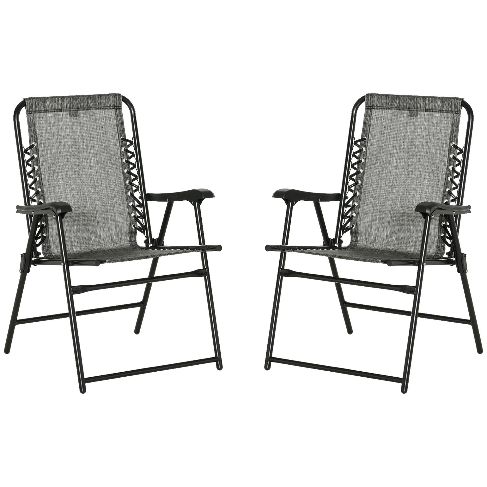 Outsunny Set of 2 Patio Folding Dining Chair Set Garden Outdoor Portable for Camping Pool Beach Deck Lawn with Armrest, Grey - Comfortable, Stylish, and Portable Chairs Camping Chair Cosy Camping Co. Grey  
