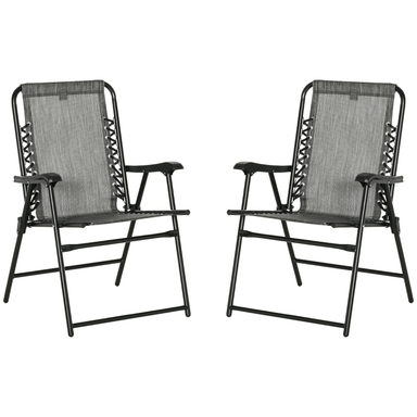 Outsunny Set of 2 Patio Folding Dining Chair Set Garden Outdoor Portable for Camping Pool Beach Deck Lawn with Armrest, Grey - Comfortable, Stylish, and Portable Chairs Camping Chair Cosy Camping Co. Grey  