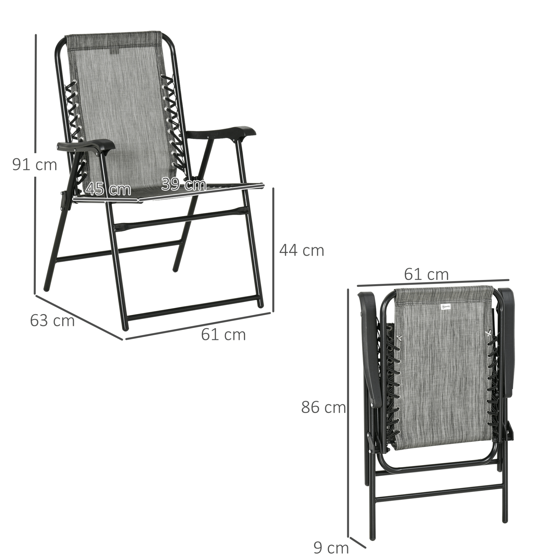 Outsunny Set of 2 Patio Folding Dining Chair Set Garden Outdoor Portable for Camping Pool Beach Deck Lawn with Armrest, Grey - Comfortable, Stylish, and Portable Chairs Camping Chair Cosy Camping Co.   