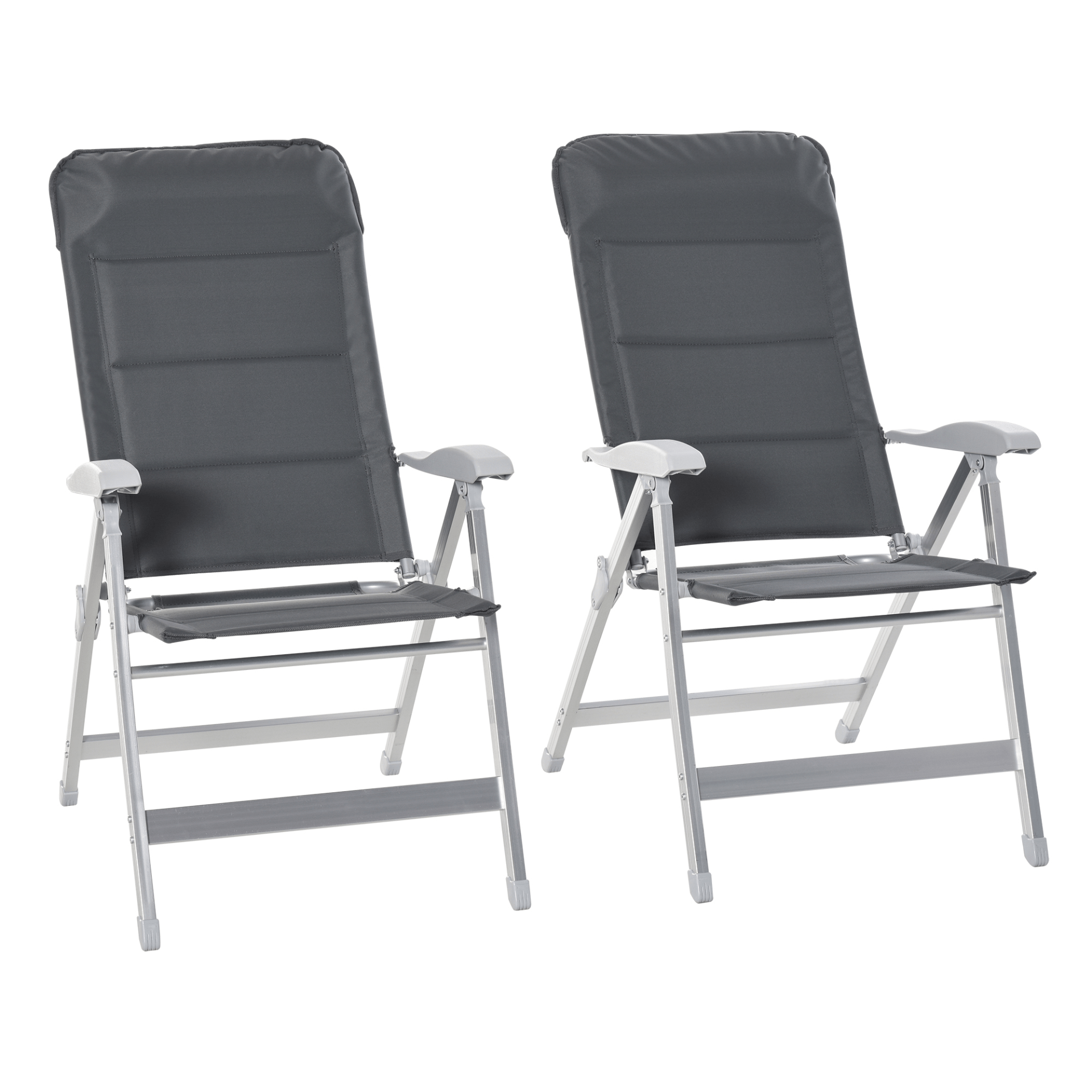 Outsunny Set Of 2 Padded Folding Deck Chair Garden Seats - Adjustable Back, Armrest, Aluminium Frame - Portable Camping Outdoor Pool Grey Camping Chair Cosy Camping Co. Grey  