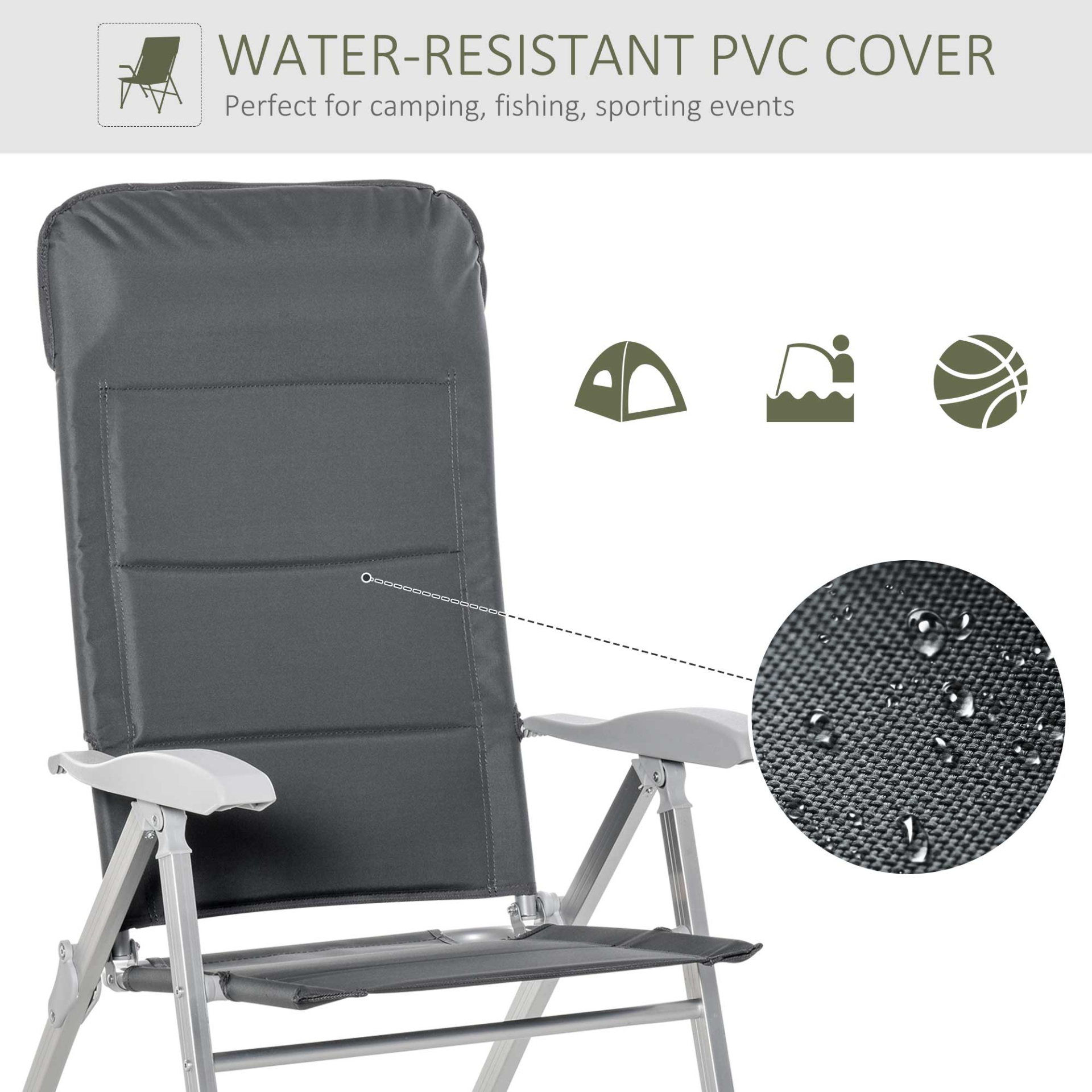 Outsunny Set Of 2 Padded Folding Deck Chair Garden Seats - Adjustable Back, Armrest, Aluminium Frame - Portable Camping Outdoor Pool Grey Camping Chair Cosy Camping Co.   