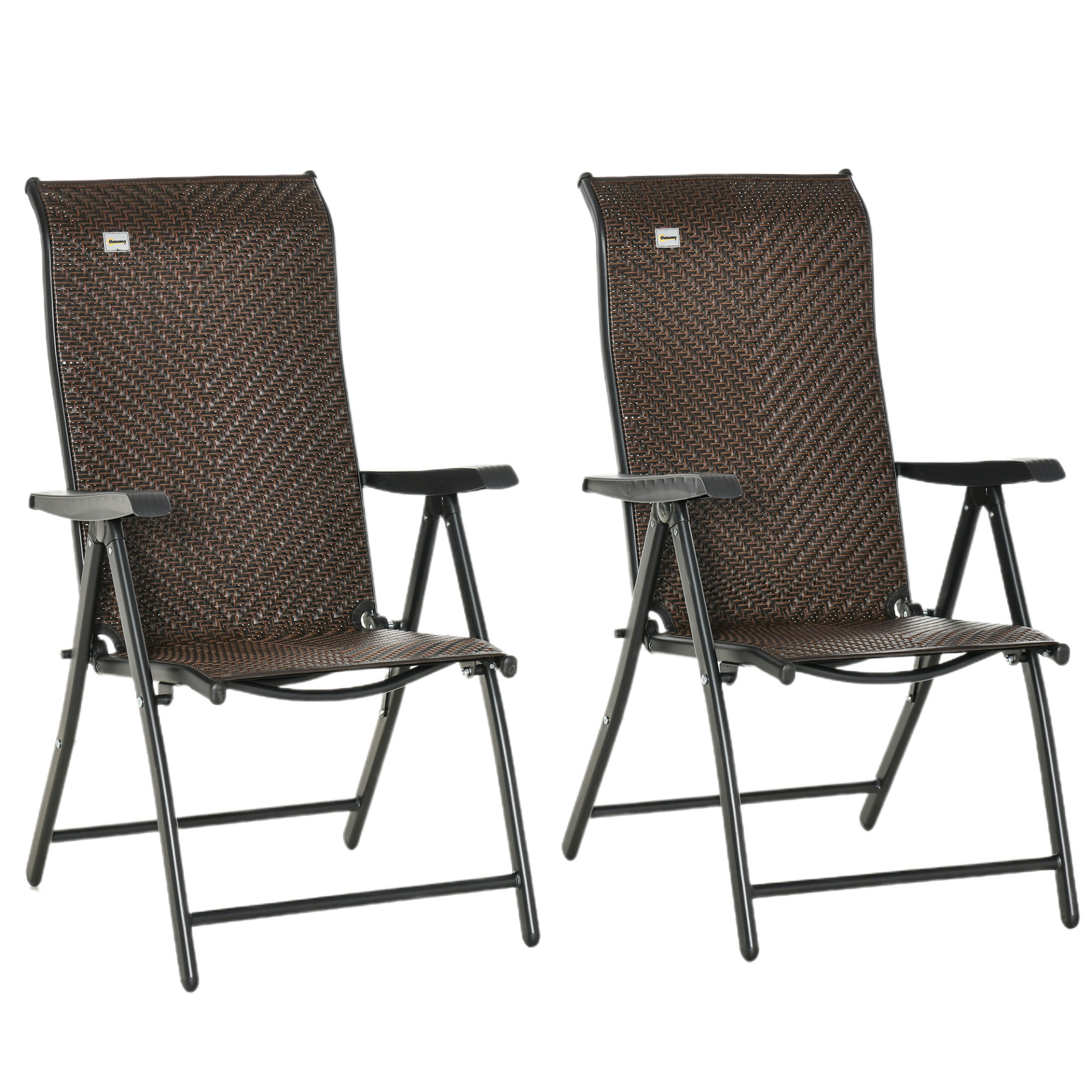 Outsunny Set of 2 Outdoor Wicker Folding Chairs | Adjustable Backrest | Red Brown Camping Chair Cosy Camping Co. Brown  