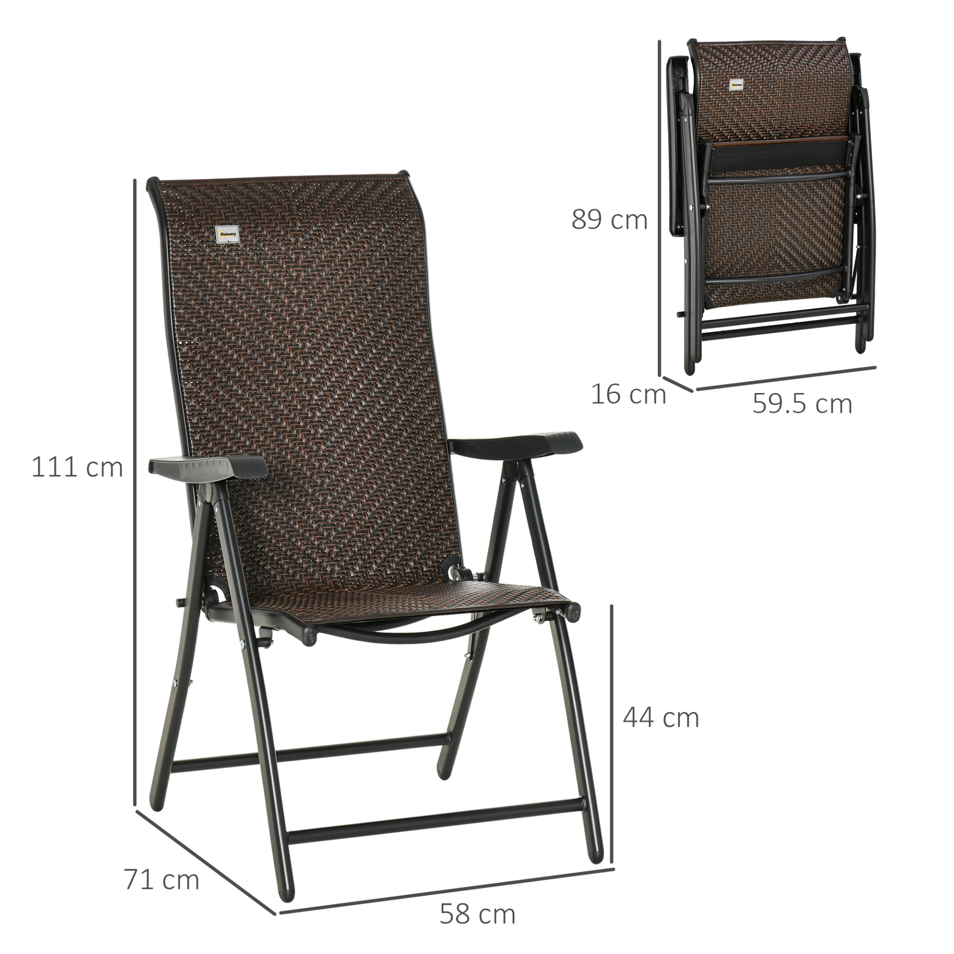 Outsunny Set of 2 Outdoor Wicker Folding Chairs | Adjustable Backrest | Red Brown Camping Chair Cosy Camping Co.   