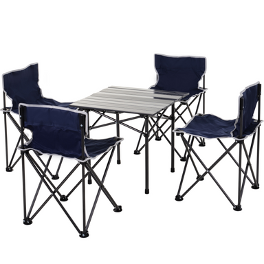 Outsunny 5 Piece Camping Table & Chairs Set Camping Chair Cosy Camping Co. Blue and Black  