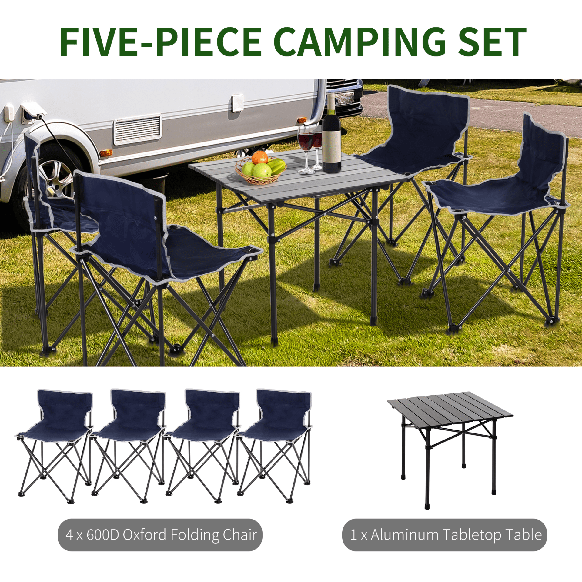 Outsunny 5 Piece Camping Table & Chairs Set Camping Chair Cosy Camping Co.   