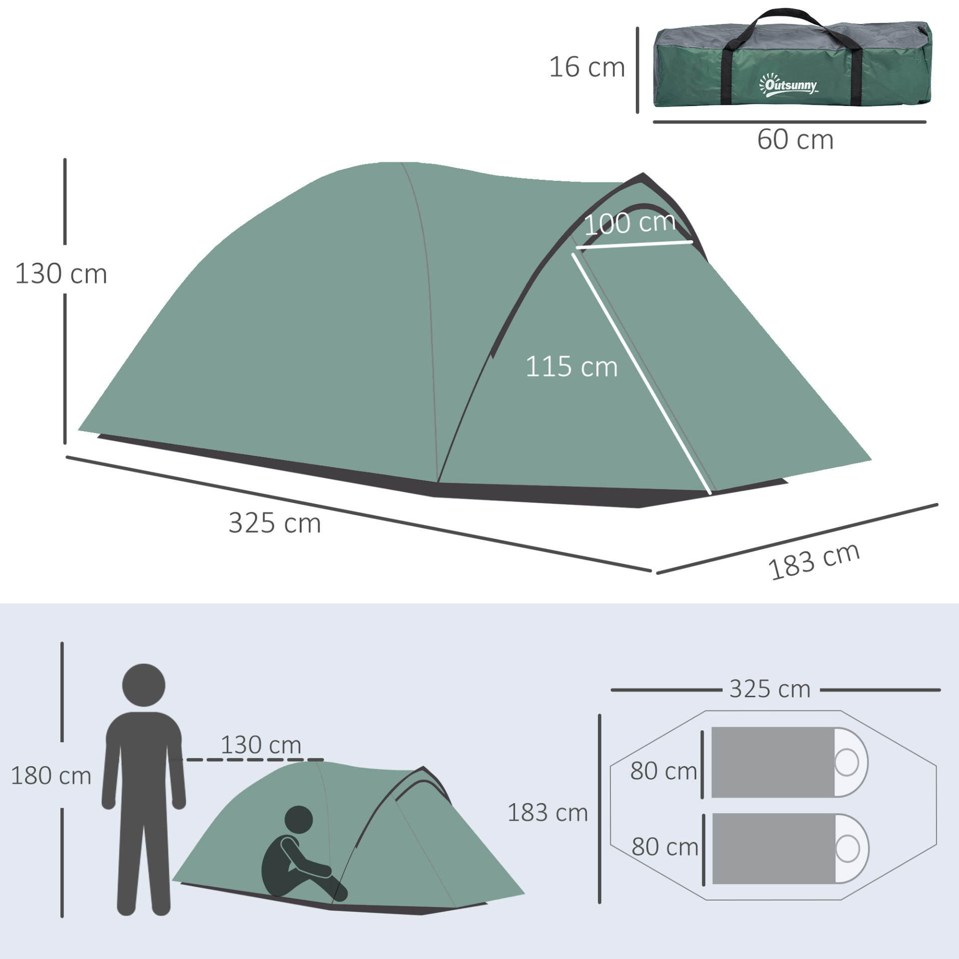 Outsunny Camping Tent w/ Dome for 2-3 Person 3 Man Tent Cosy Camping Co.   