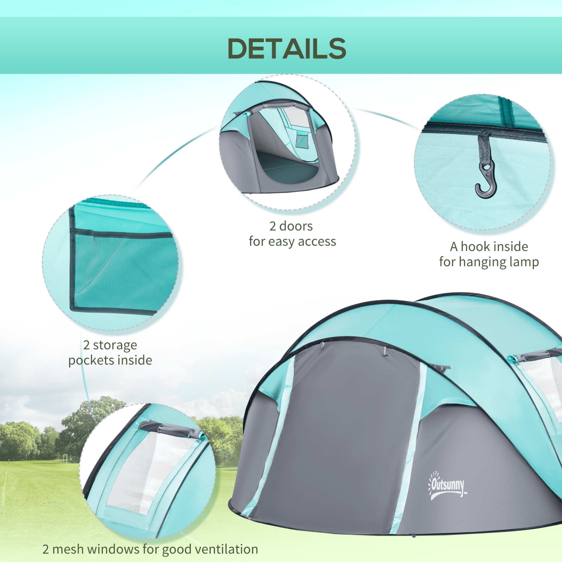 Outsunny 4 Person Pop Up Camping Tent 4 Man Tent Cosy Camping Co.   