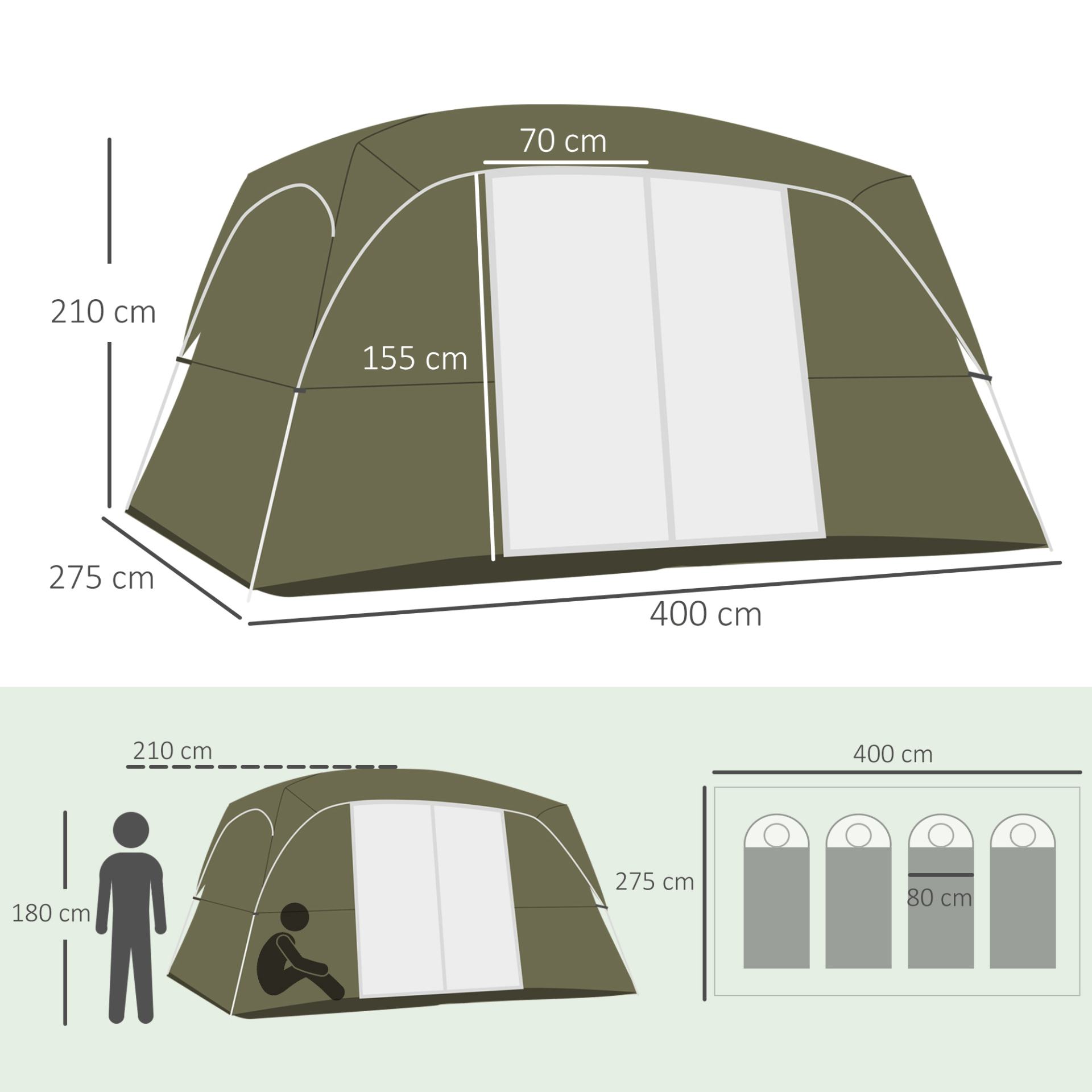 Outsunny Family Tent 4-8 Person 8 Man Tent Cosy Camping Co.   