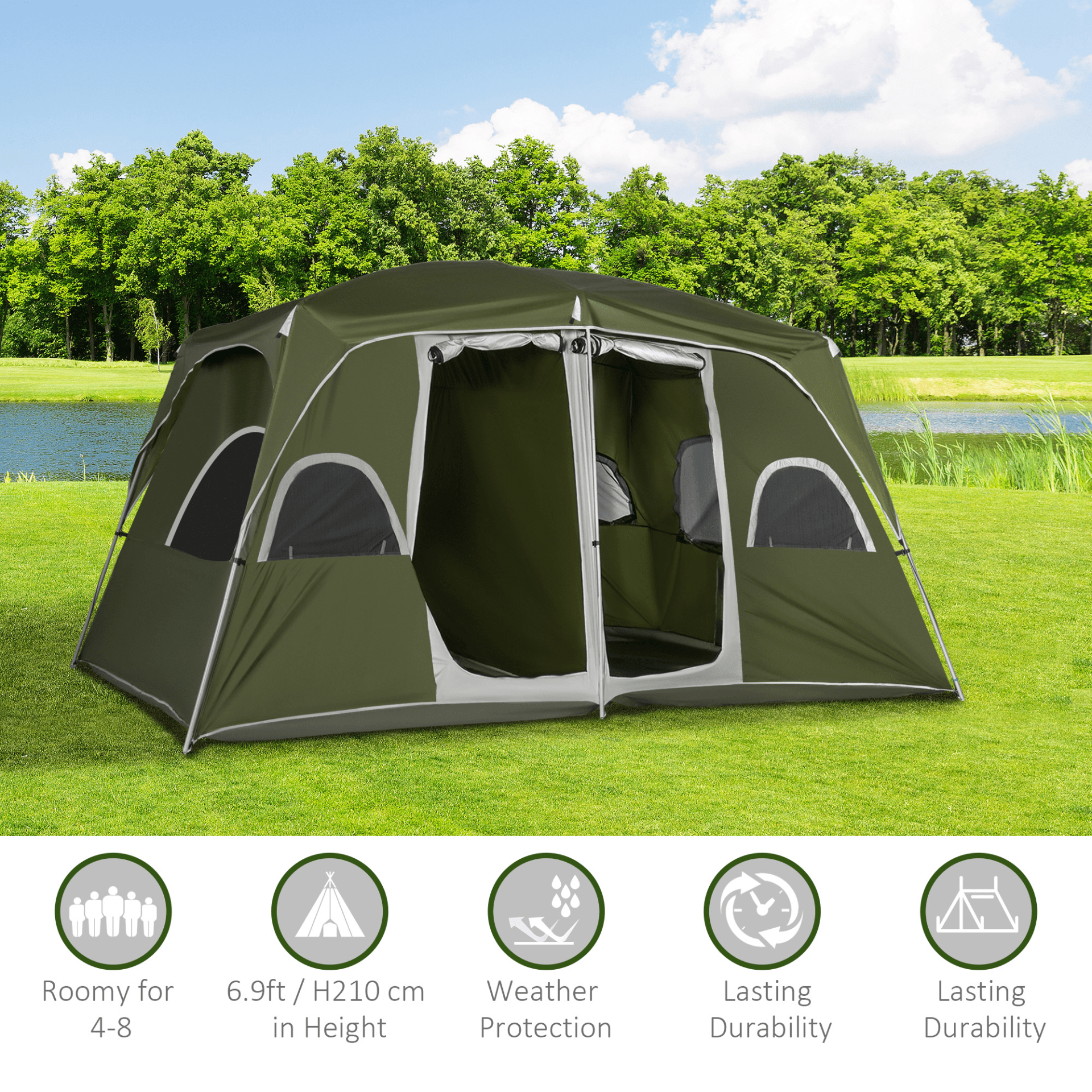 Outsunny Family Tent 4-8 Person 8 Man Tent Cosy Camping Co.   