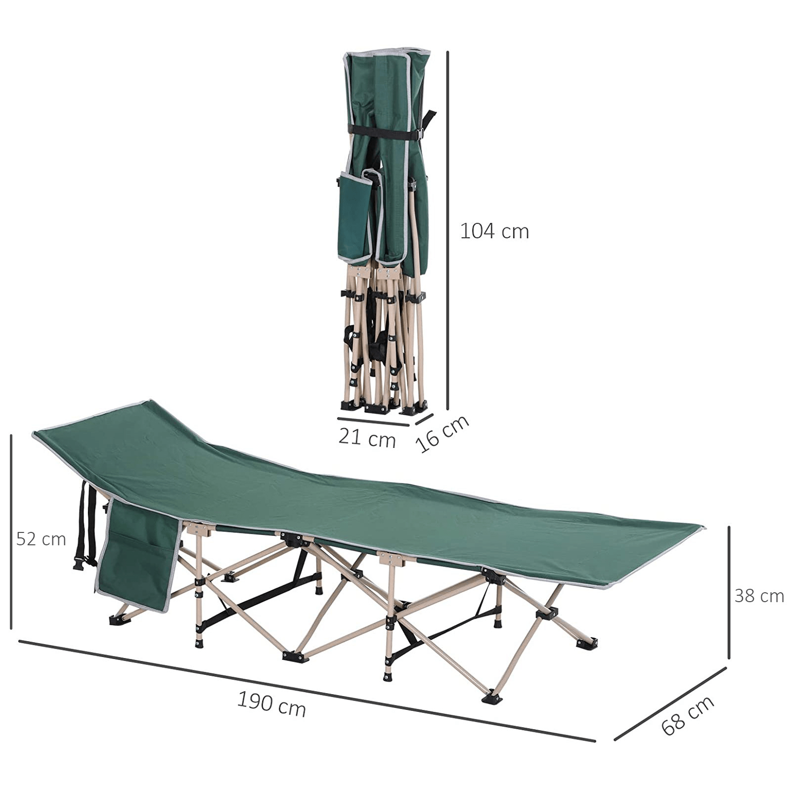 Outsunny Single Person Camping Bed Folding Cot - Green | Portable Military Sleeping Bed for Outdoor Adventures Sleeping Mats and Airbeds Cosy Camping Co.   