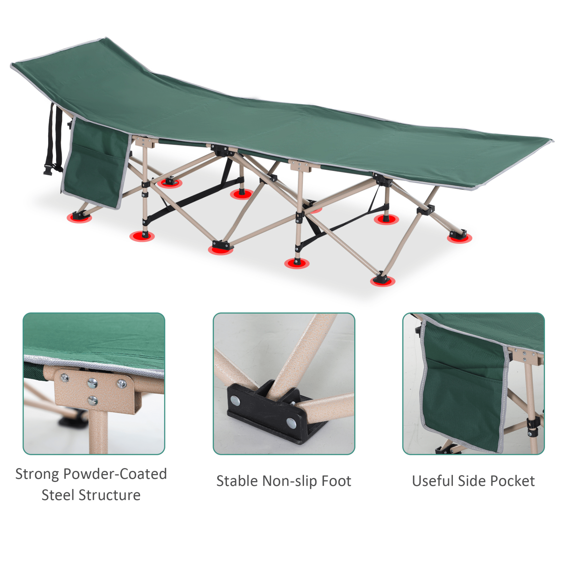 Outsunny Single Person Camping Bed Folding Cot - Green | Portable Military Sleeping Bed for Outdoor Adventures Sleeping Mats and Airbeds Cosy Camping Co.   