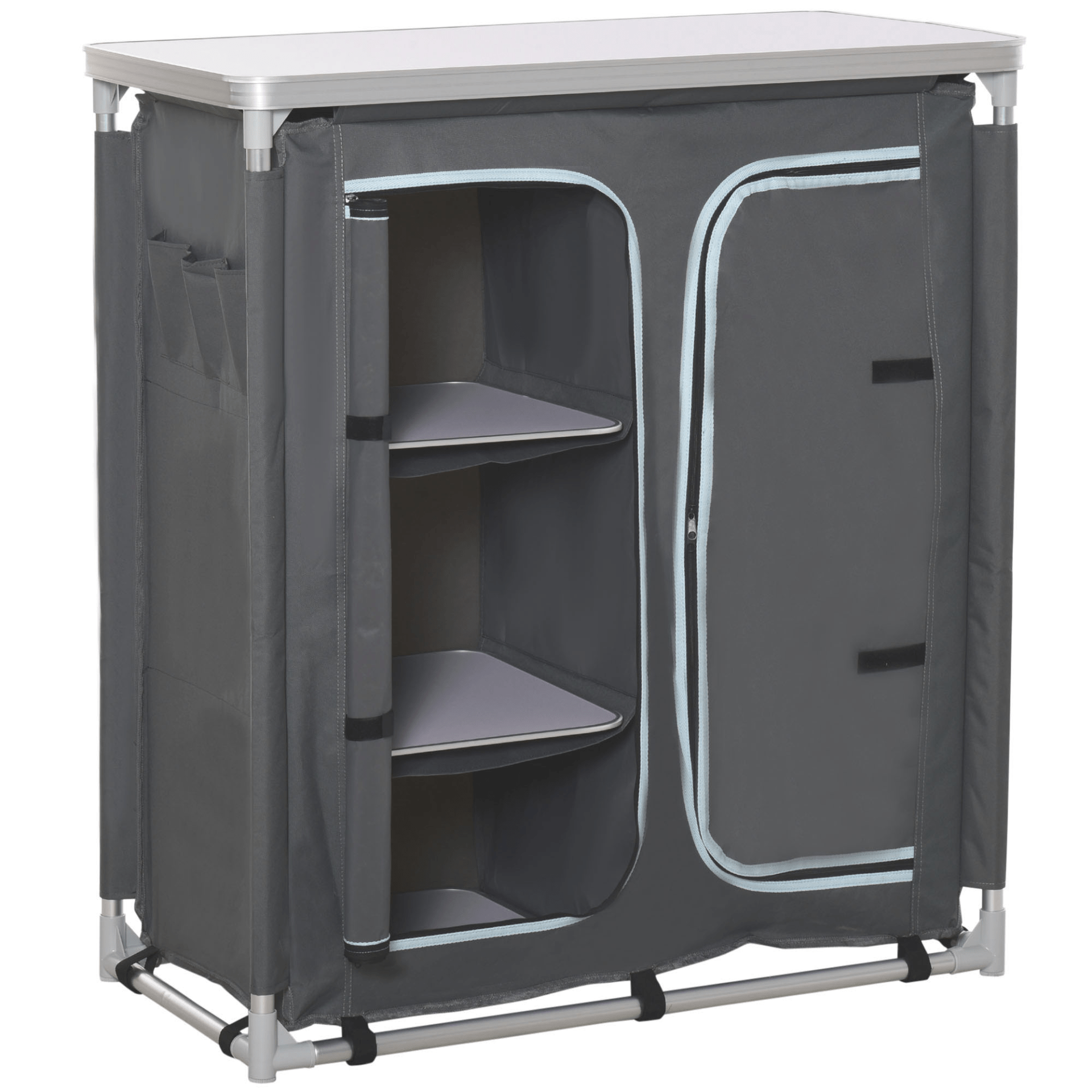 Outsunny Aluminum Camping Cupboard Camping Table Cosy Camping Co. Grey  