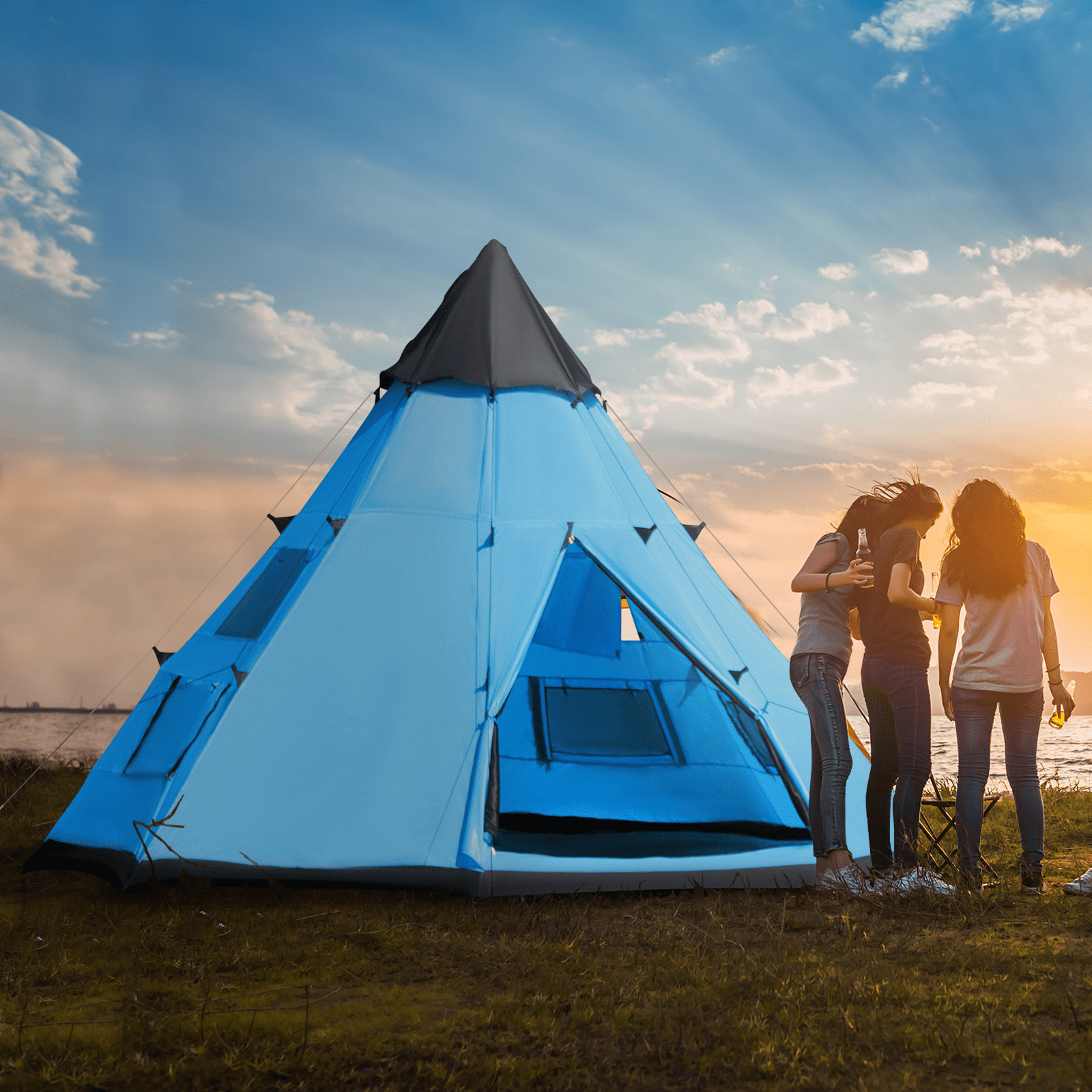 Outsunny 6 Men Tipi Tent 6 Man Tent Cosy Camping Co.   