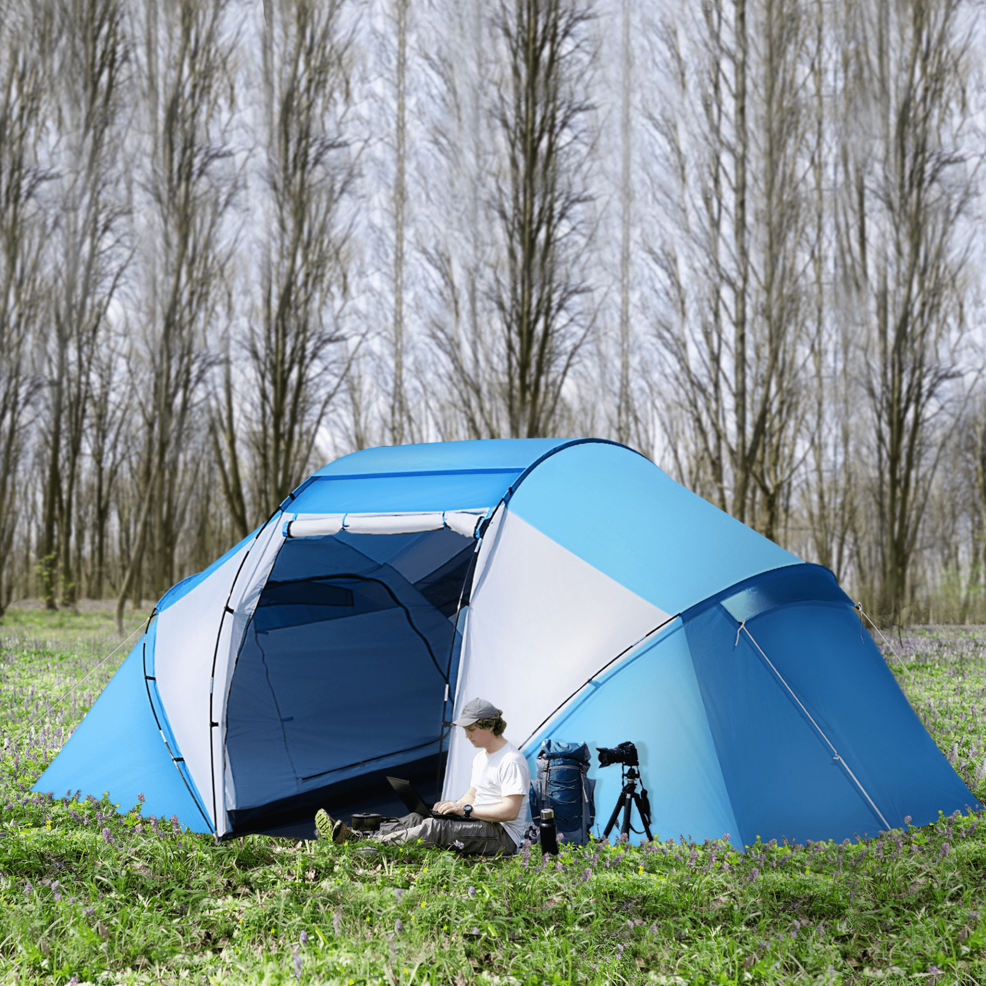 Outsunny 4-6 Man Camping Tent with Two Bedrooms 6 Man Tent Cosy Camping Co.   