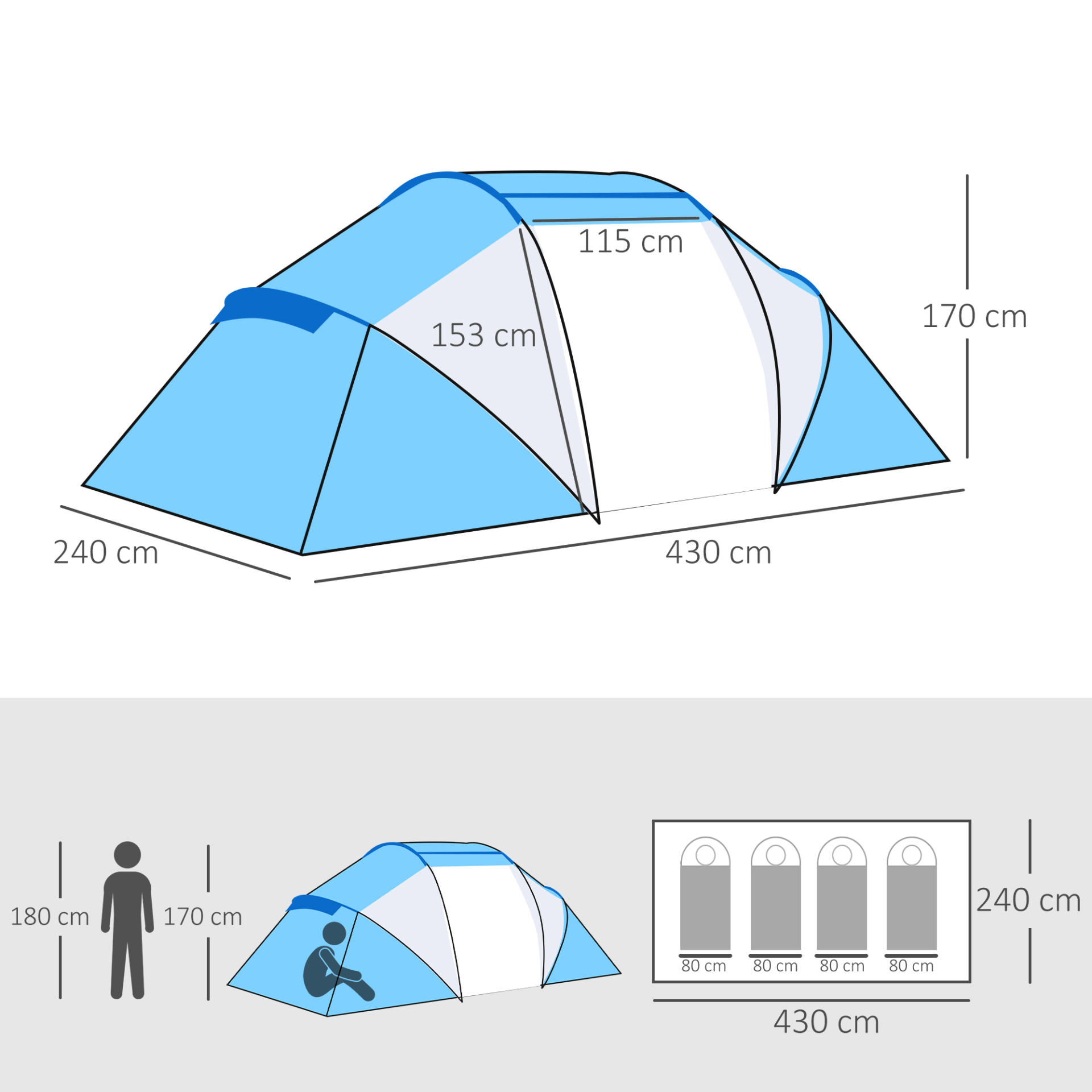 Outsunny 4-6 Man Camping Tent with Two Bedrooms 6 Man Tent Cosy Camping Co.   