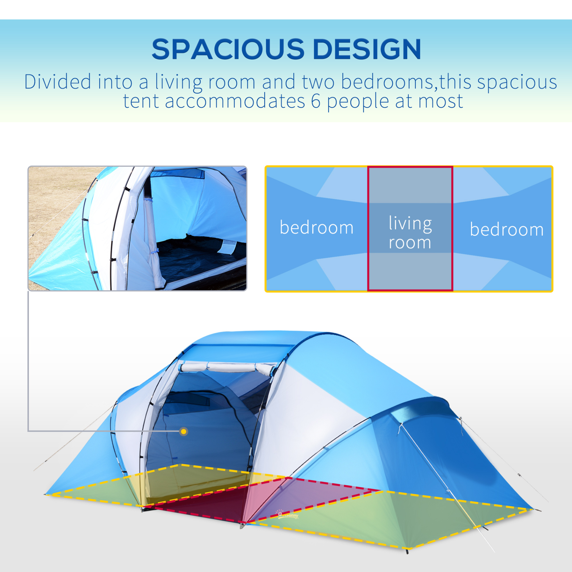 Outsunny 4-6 Man Camping Tent with Two Bedrooms 6 Man Tent Cosy Camping Co.   